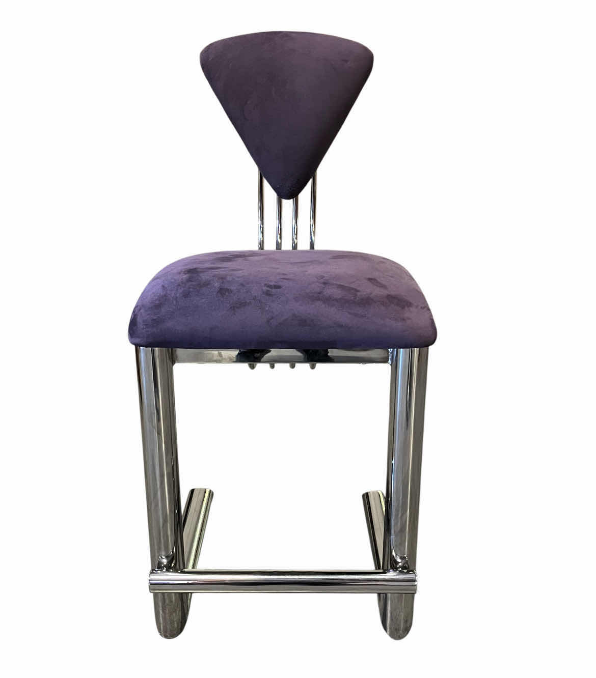 Photo 2 of ETTORE SOTTSASS MEMPHIS STYLE PURPLE UPHOLSTERED & CHROME BASE DINING CHAIRS (4) 19.5” X 24.5” H39.5” $9000