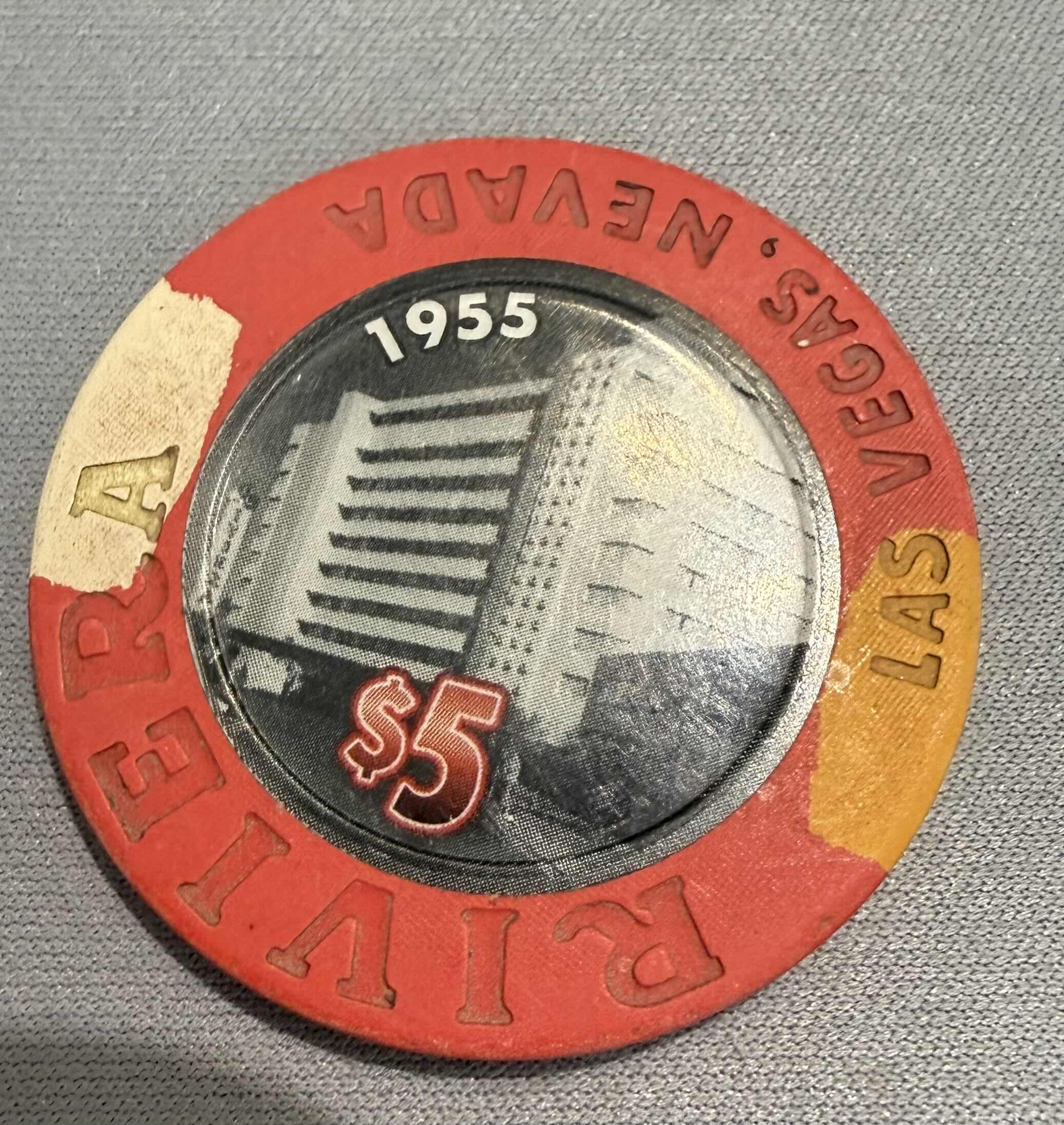 Photo 1 of 7-RIVIERA 1955 BUILDING OBSOLETE LAS VEGAS $5.00 2008 CASINO GAMING CHIPS