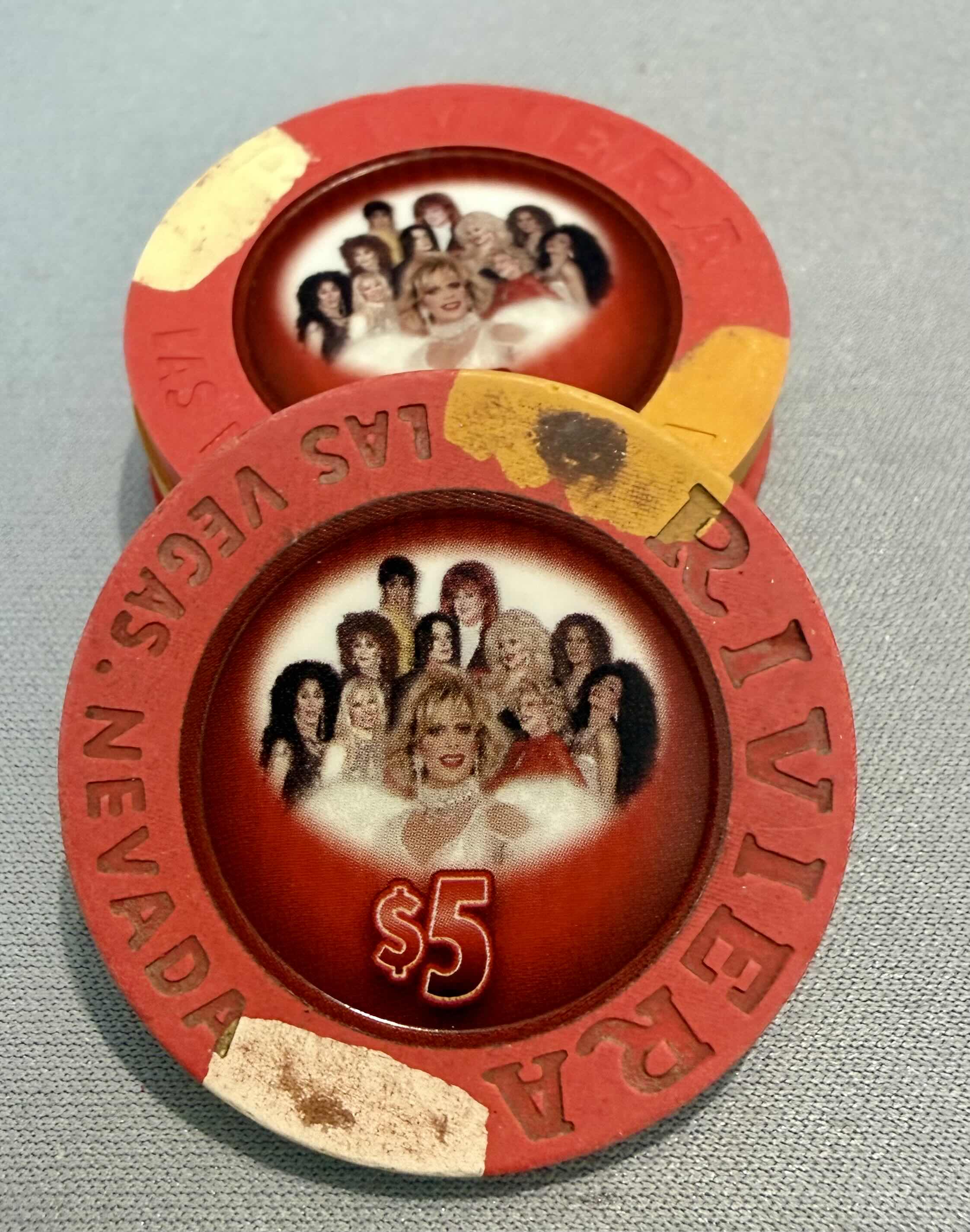 Photo 1 of 5-RIVIERA CASINO $5.00 “LA CAGE” GAMING CHIPS