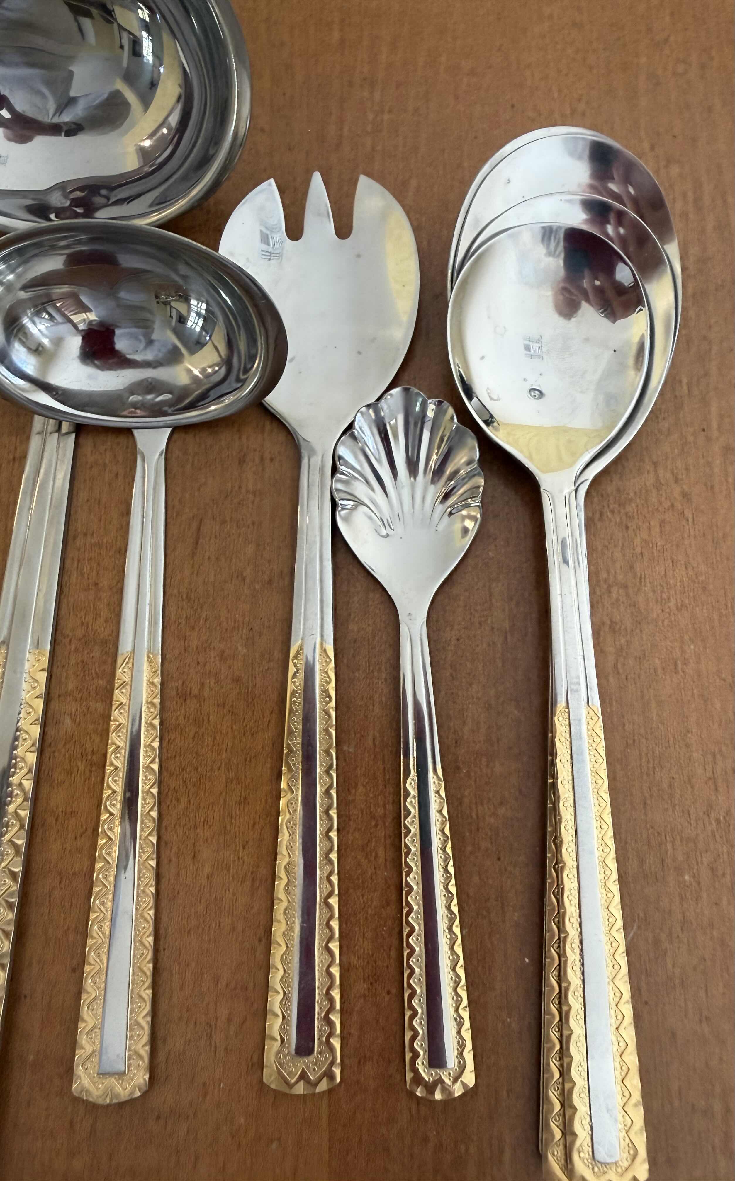 Photo 1 of VINTAGE SOLINGEN GERMANY GOLD PLATED 18/10 SERVING FLATWARE SET