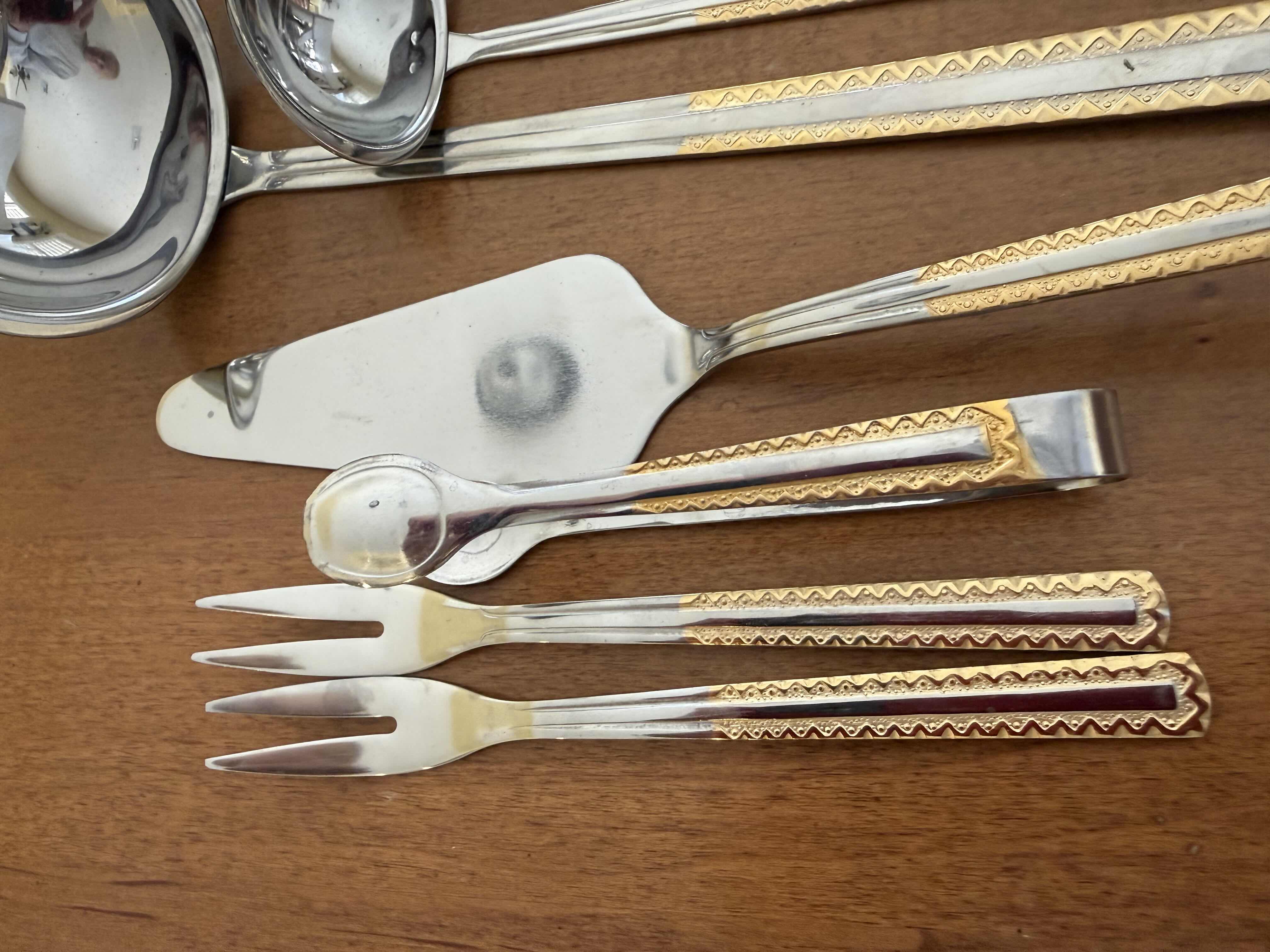 Photo 1 of VINTAGE SOLINGEN GERMANY GOLD PLATED 18/10 SERVING FLATWARE SET