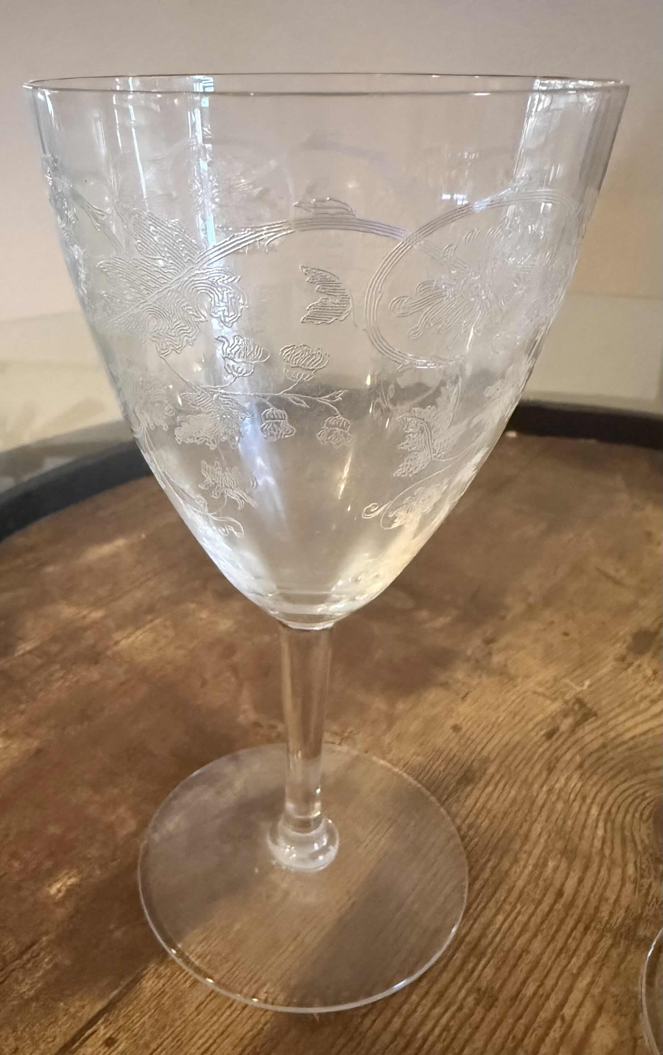 Photo 1 of 28-VINTAGE ETCHED FLORAL CRYSTAL STEMWARE (6 SIZES)