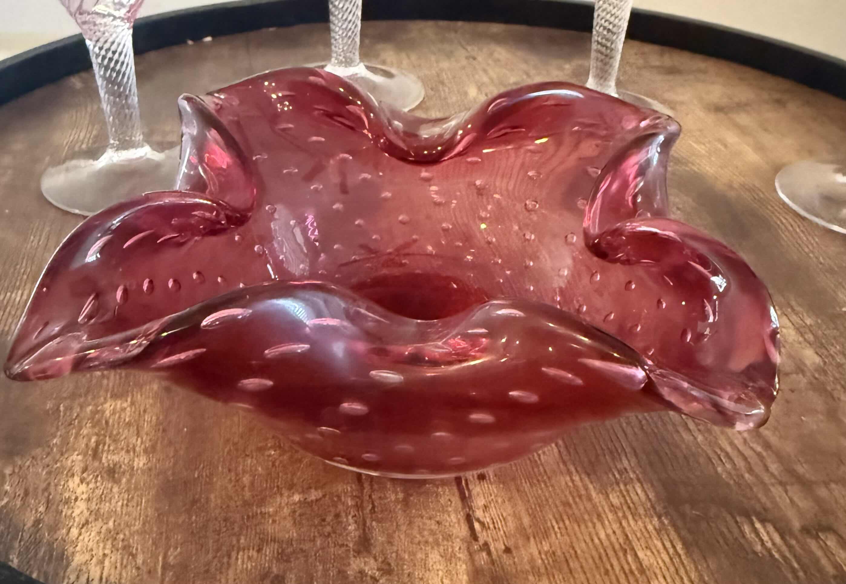 Photo 1 of 4-VINTAGE ROSE CRYSTAL STEMWARE, VINTAGE ROSE CRYSTAL CANDY DISH