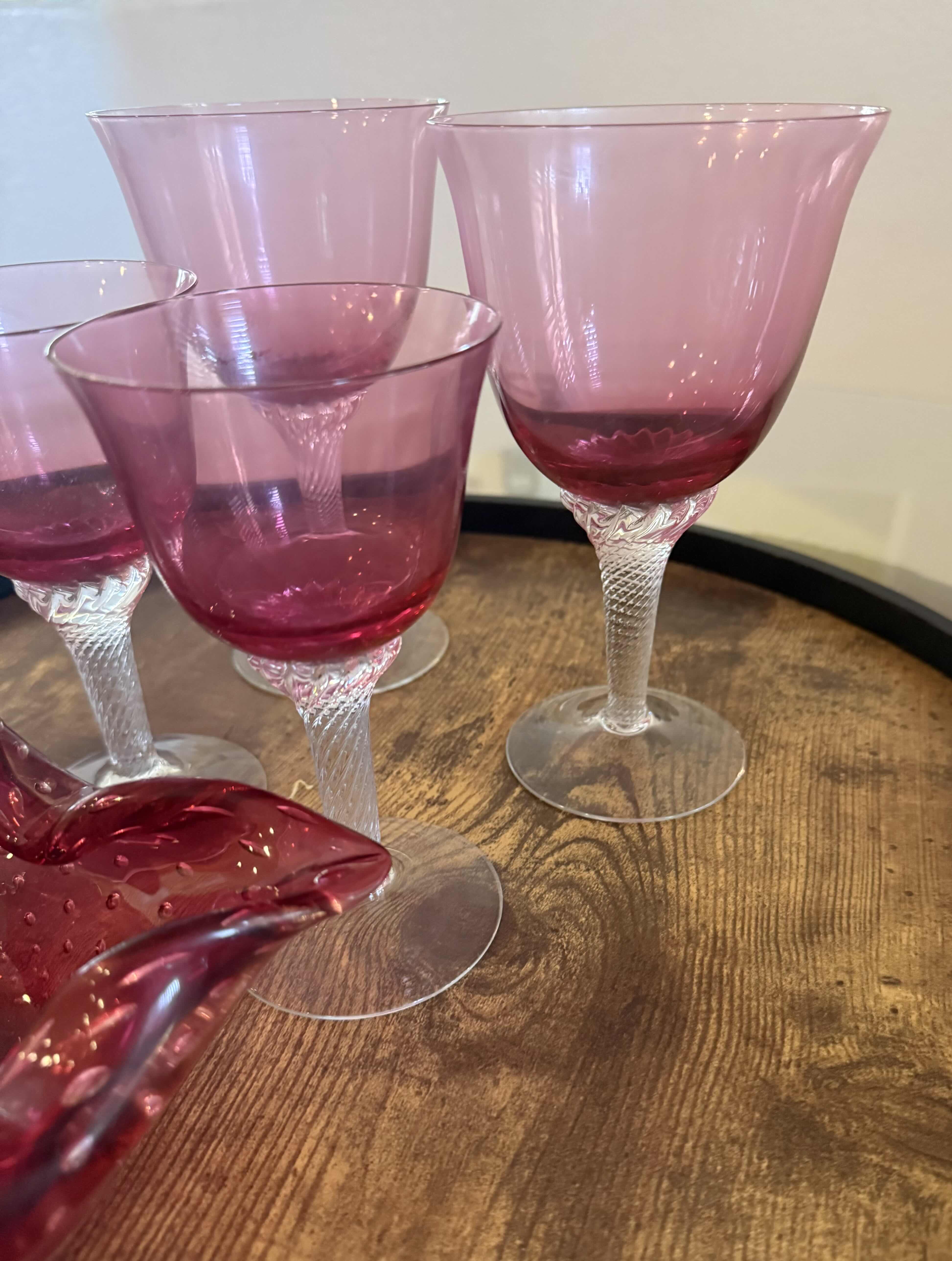 Photo 1 of 4-VINTAGE ROSE CRYSTAL STEMWARE, VINTAGE ROSE CRYSTAL CANDY DISH