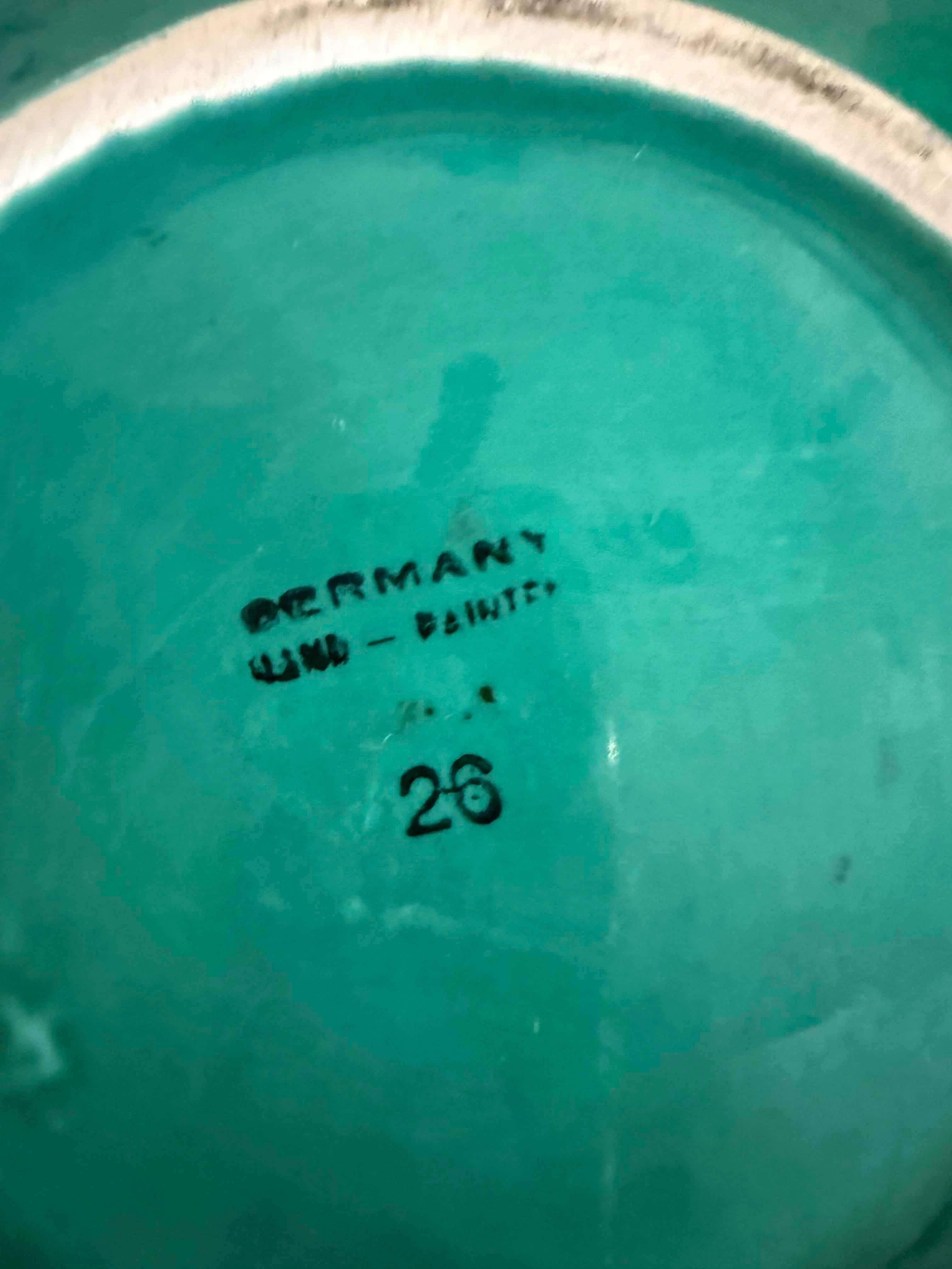 Photo 1 of 2-GREEN VINTAGE GLASS/CERAMIC ASH TRAYS, COLLECTIBLE ITALY SKI PLATE D6”