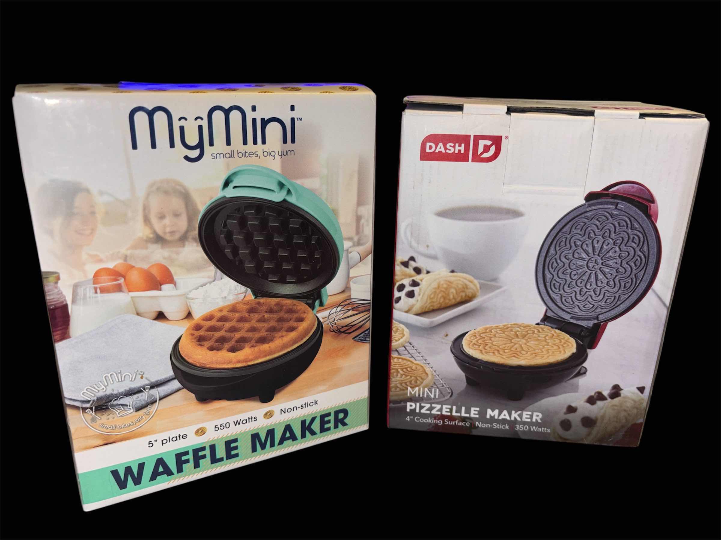 Photo 1 of NEW NOSTALGIA MY MINI 5” NONSTICK WAFFLE MAKER & DASH 4” NONSTICK MINI  PIZZELLE MAKER