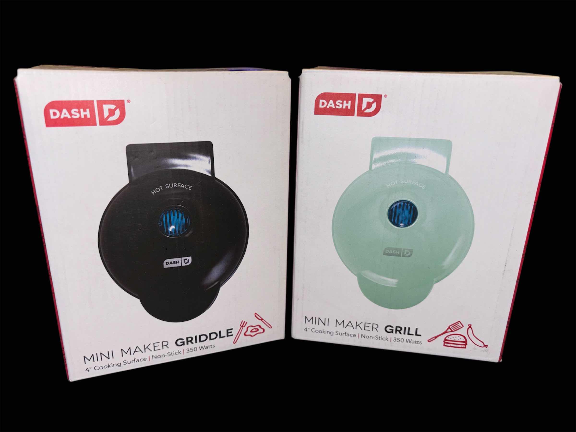 Photo 1 of NEW DASH 4” NONSTICK MINI MAKER GRIDDLE, BLACK & DASH 4” NONSTICK MINI MAKER GRILL, AQUA