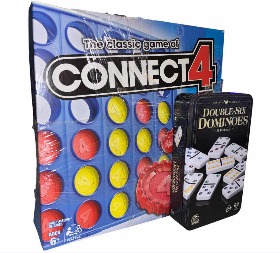 Photo 1 of CONNECT 4 GAME & DOUBLE-SIX 28 PC DOMINOES IN METAL TIN
