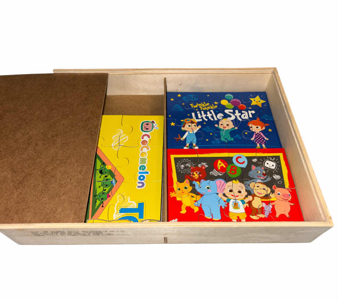 WOOD JIGSAW PUZZLE SETS- PEPPA PIG 5 PUZZLE SET & COCOMELON 5 PUZZLE ...