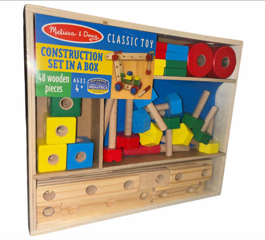 Photo 1 of NEW MELISSA & DOUG CONSTRUCTION SET IN A BOX, 48 WOODEN PCS