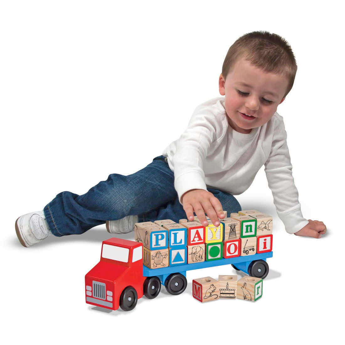 Photo 1 of MELISSA & DOUG WOODEN TRUCK & TRAILER W 28 ALPHABET BLOCKS