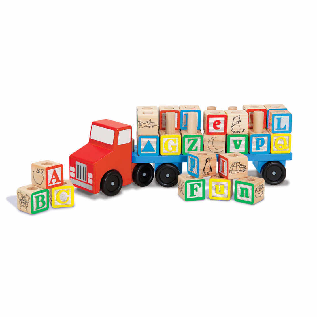 Photo 1 of MELISSA & DOUG WOODEN TRUCK & TRAILER W 28 ALPHABET BLOCKS