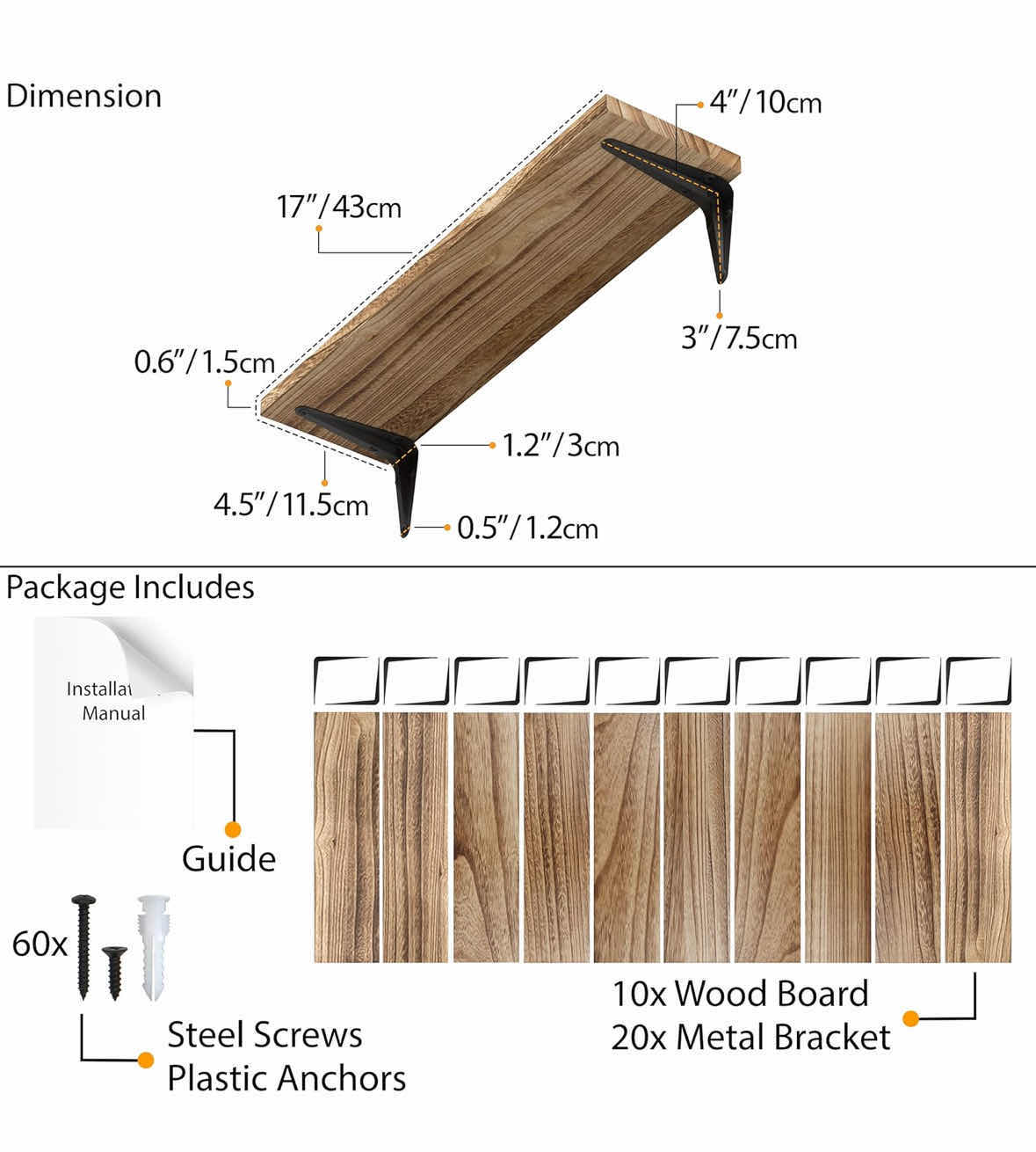 Photo 1 of NEW WALLNITURE ARRAS WOOD FLOATING SHELVES, SET OF 10, BURNT FINISH