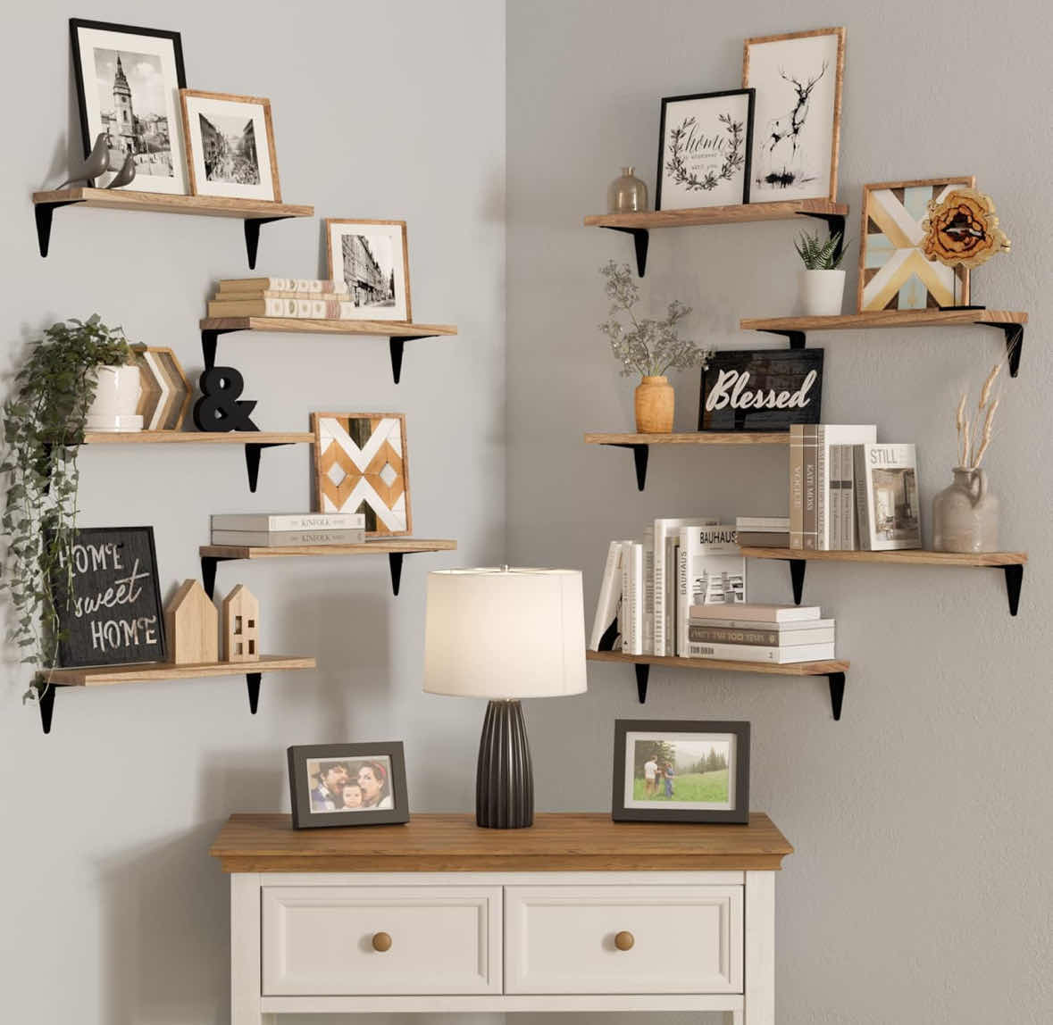 Photo 1 of NEW WALLNITURE ARRAS WOOD FLOATING SHELVES, SET OF 10, BURNT FINISH