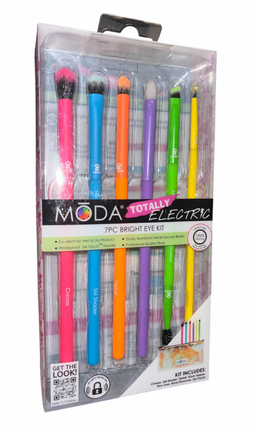 Photo 1 of NEW MODA TOTALLY ELECTRIC 6 PC BRIGHT EYE KIT & MODA METALLICS 2 PC ULTIMATE EYE SCULPTORS BRUSH SET