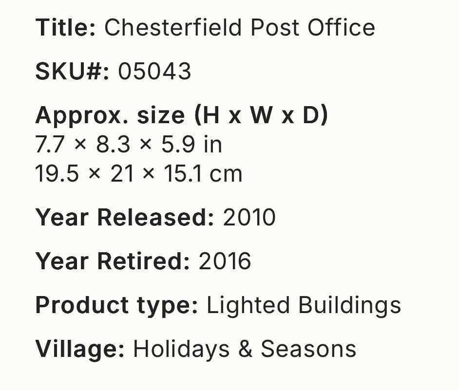 Photo 1 of LEMAX 2010 CADDINGTON VILLAGE PORCELAIN LIGHTED BUILDING- CHESTERFIELD POST OFFICE #05043