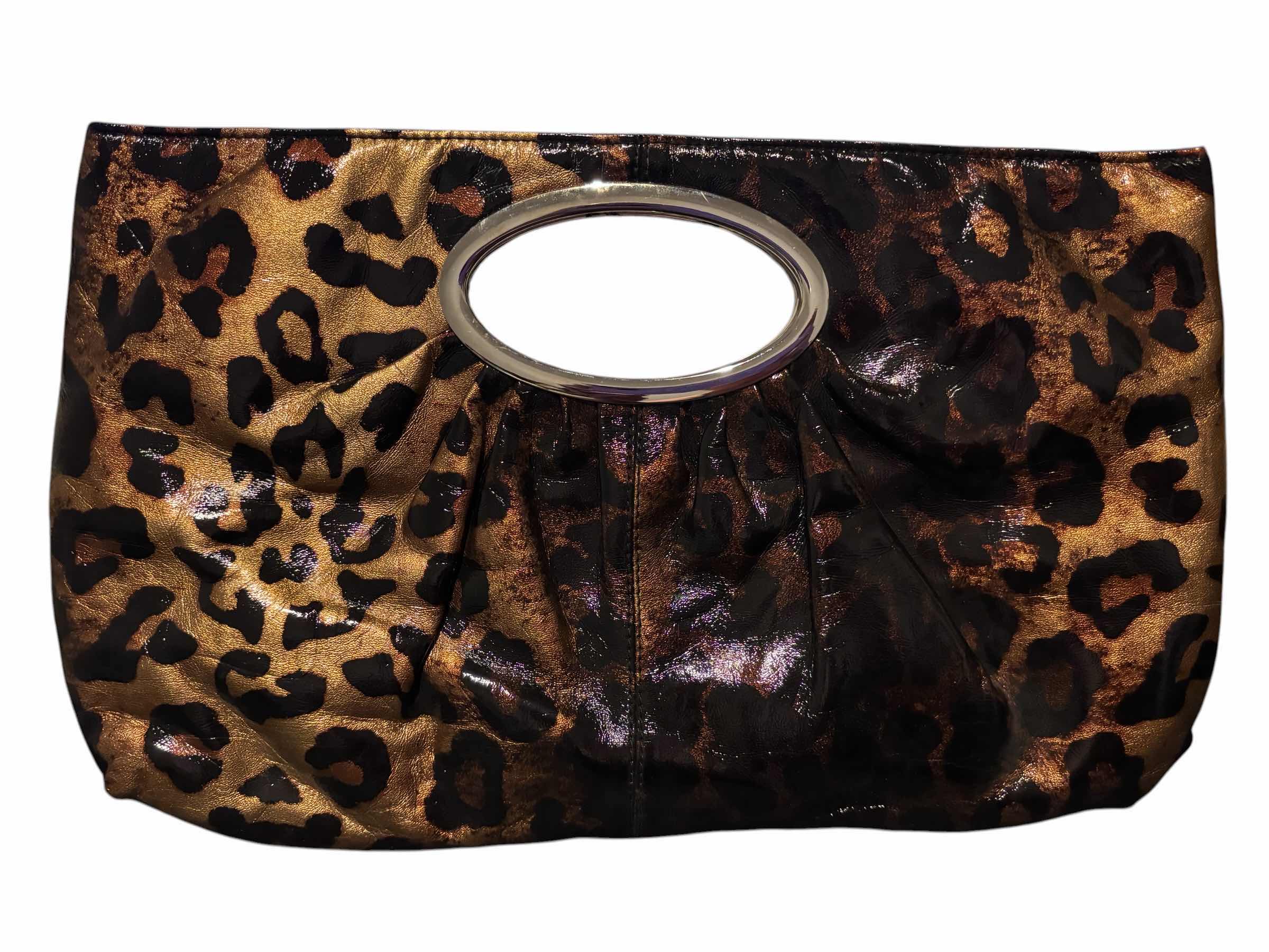 Photo 1 of CLUTCH STYLE HANDBAGS (2) & POPPIE JONES LEOPARD PRINT & COLE HAAN CLUTCH/COSMETIC BAG, BLACK PEBBLE $75
