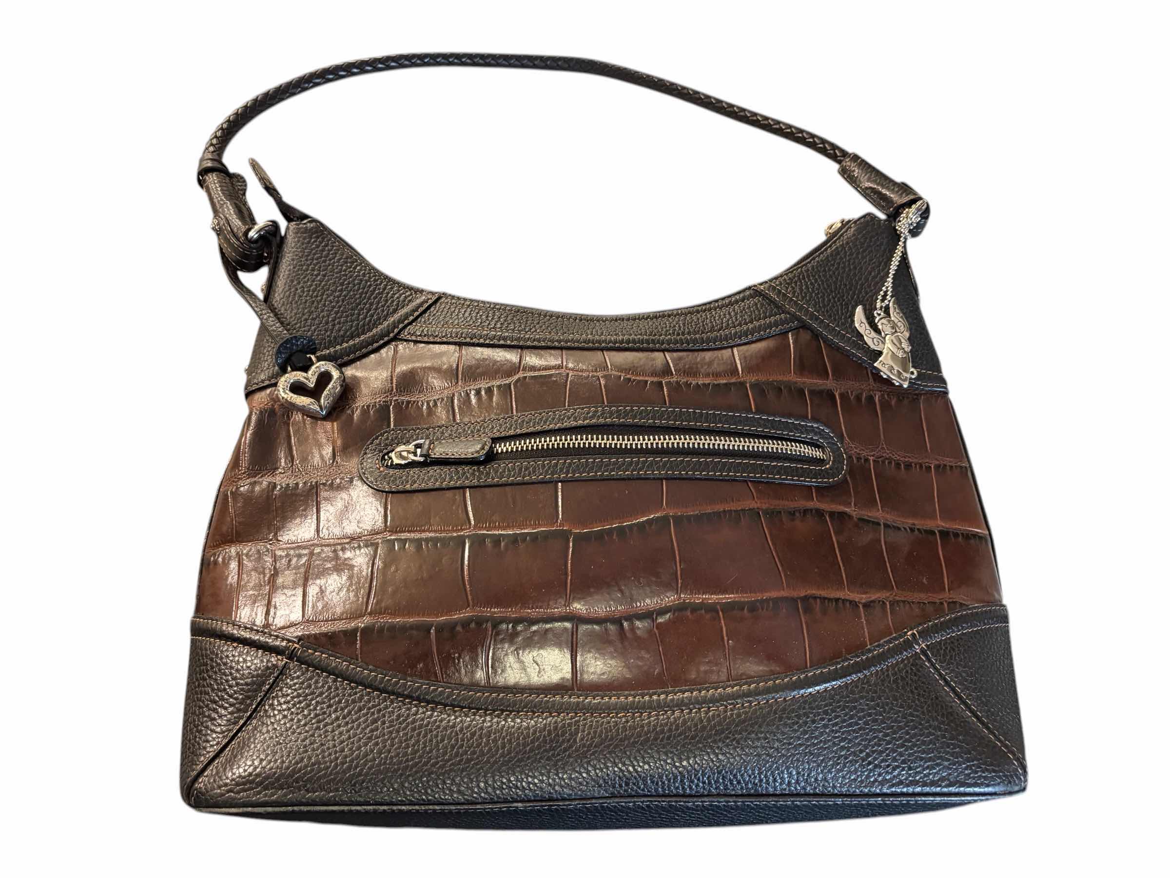 Photo 1 of BRIGHTON CROCO EMBOSSED PEBBLED LEATHER SHOULDER BAG, BROWN/BLACK