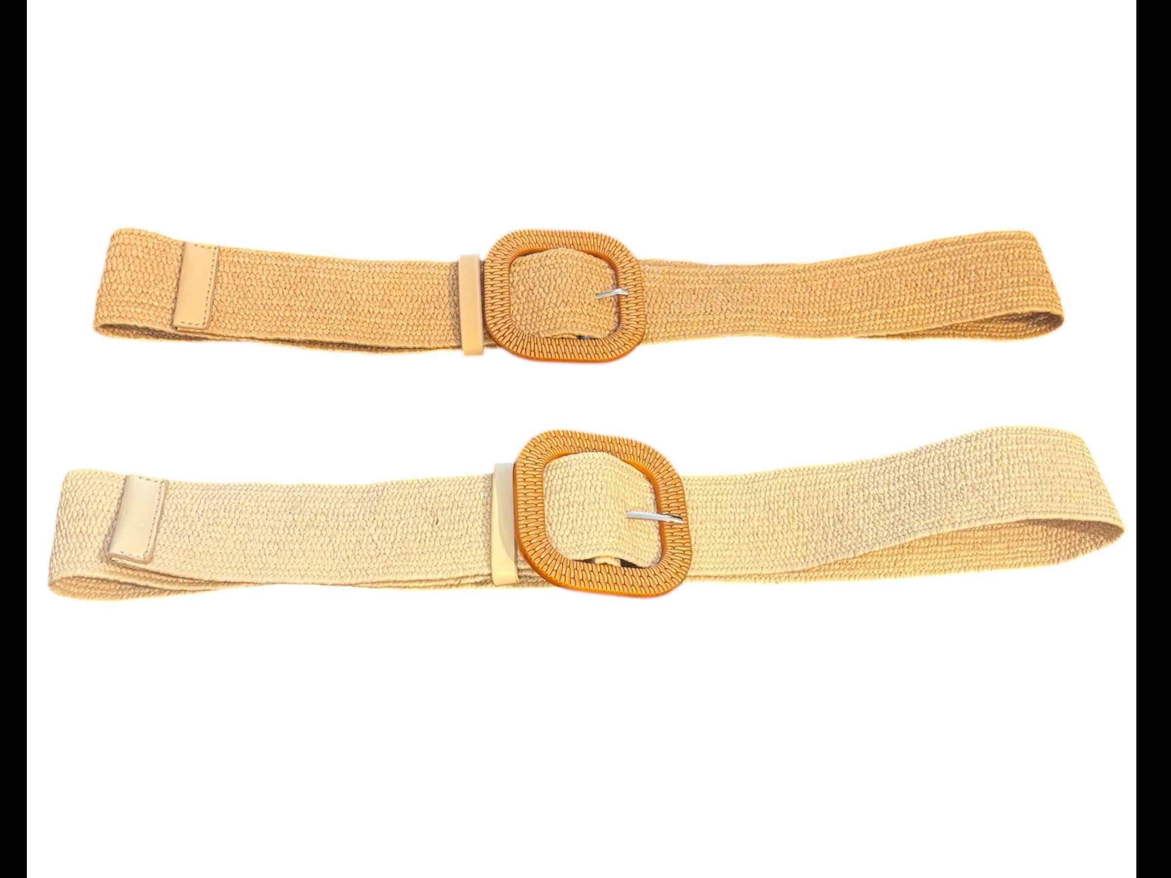 Photo 1 of 2-PACK WOVEN ELASTIC WIDE WAIST BELTS FOR WOMEN, KHAKI/BEIGE