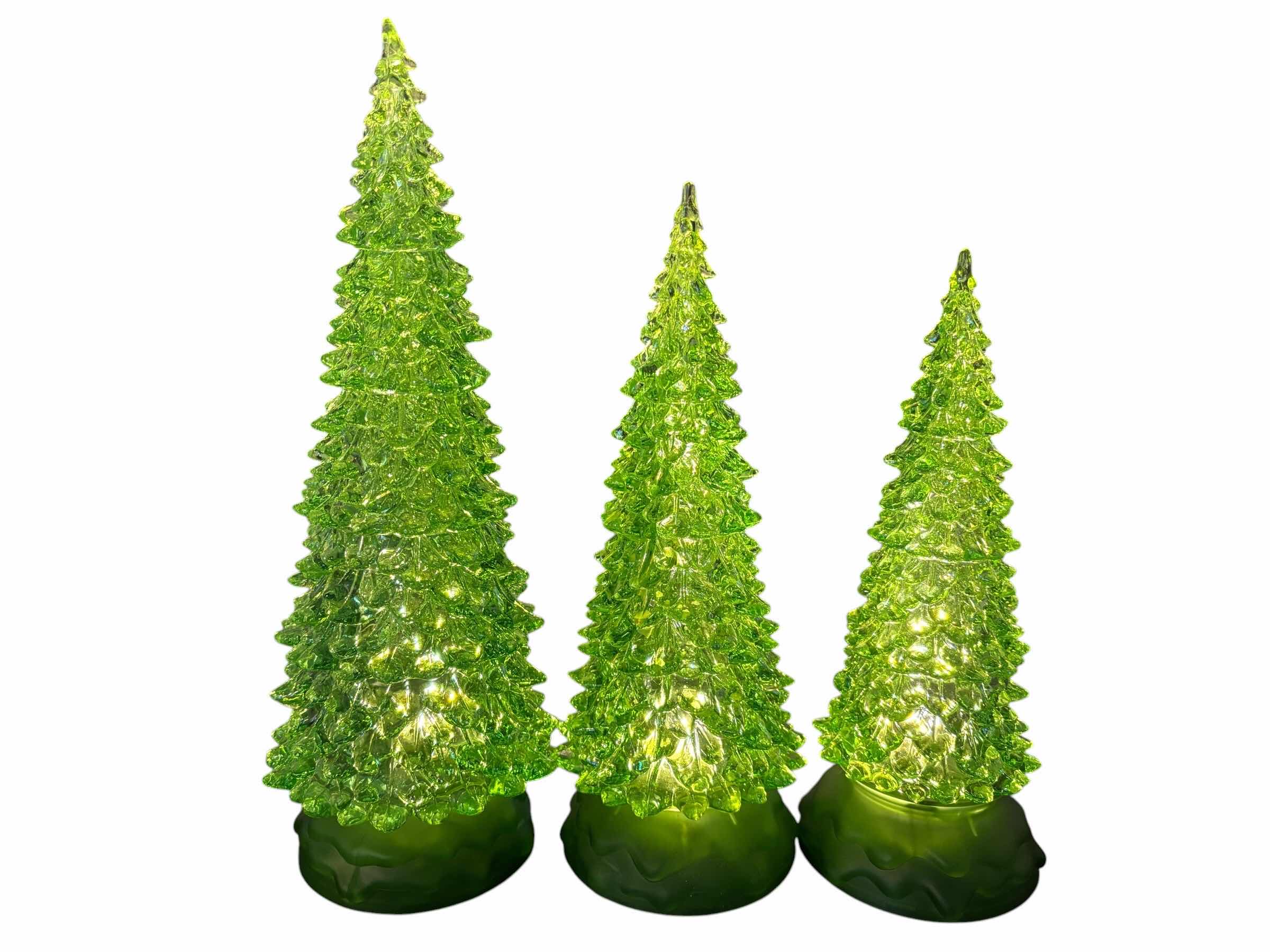 Photo 1 of LIGHT-UP PLASTIC 3 PC GREEN CHRISTMAS TREE SET (12”, 10” & 9.25”)