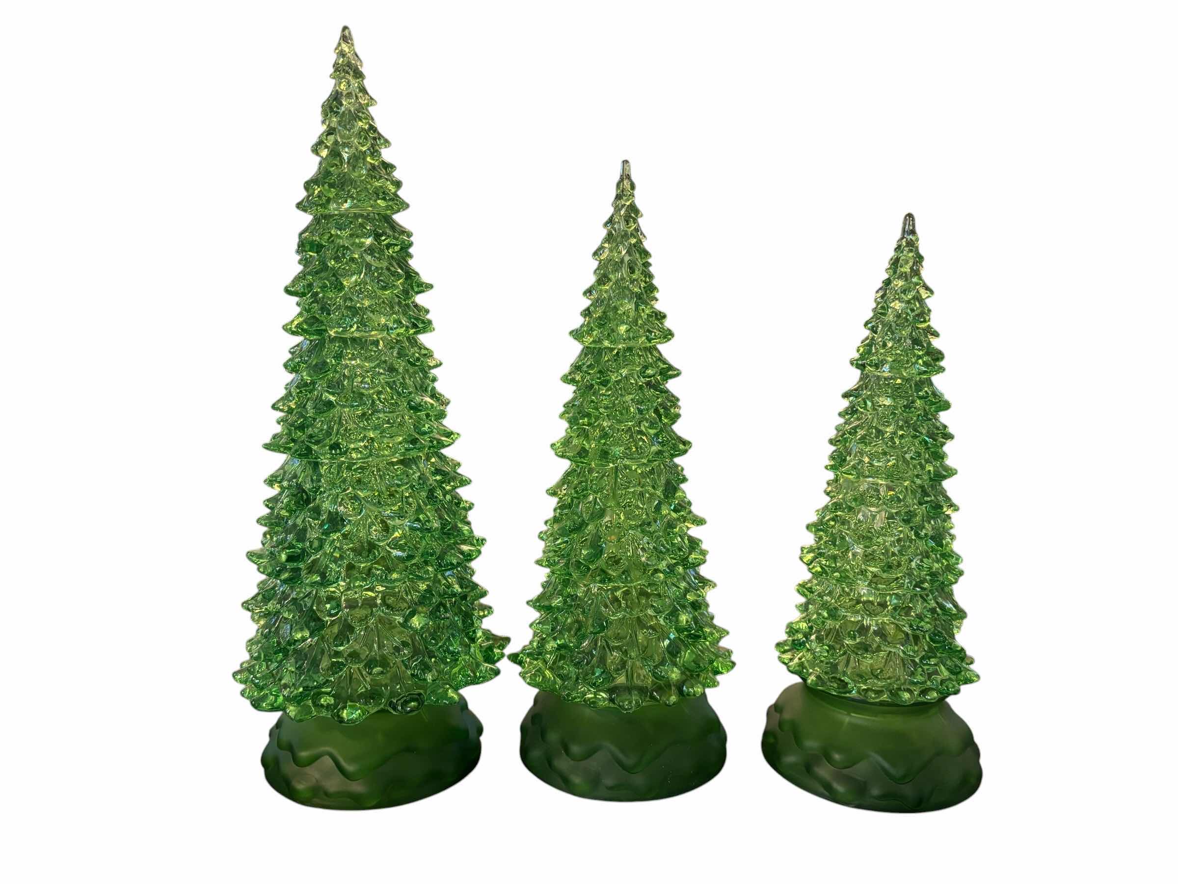 Photo 1 of LIGHT-UP PLASTIC 3 PC GREEN CHRISTMAS TREE SET (12”, 10” & 9.25”)