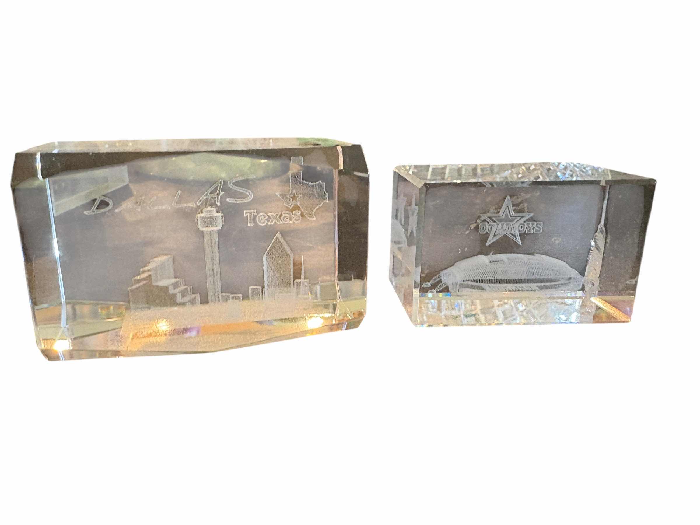Photo 1 of (2)PCS DALLAS TEXAS GLASS PAPERWEIGHTS H2”