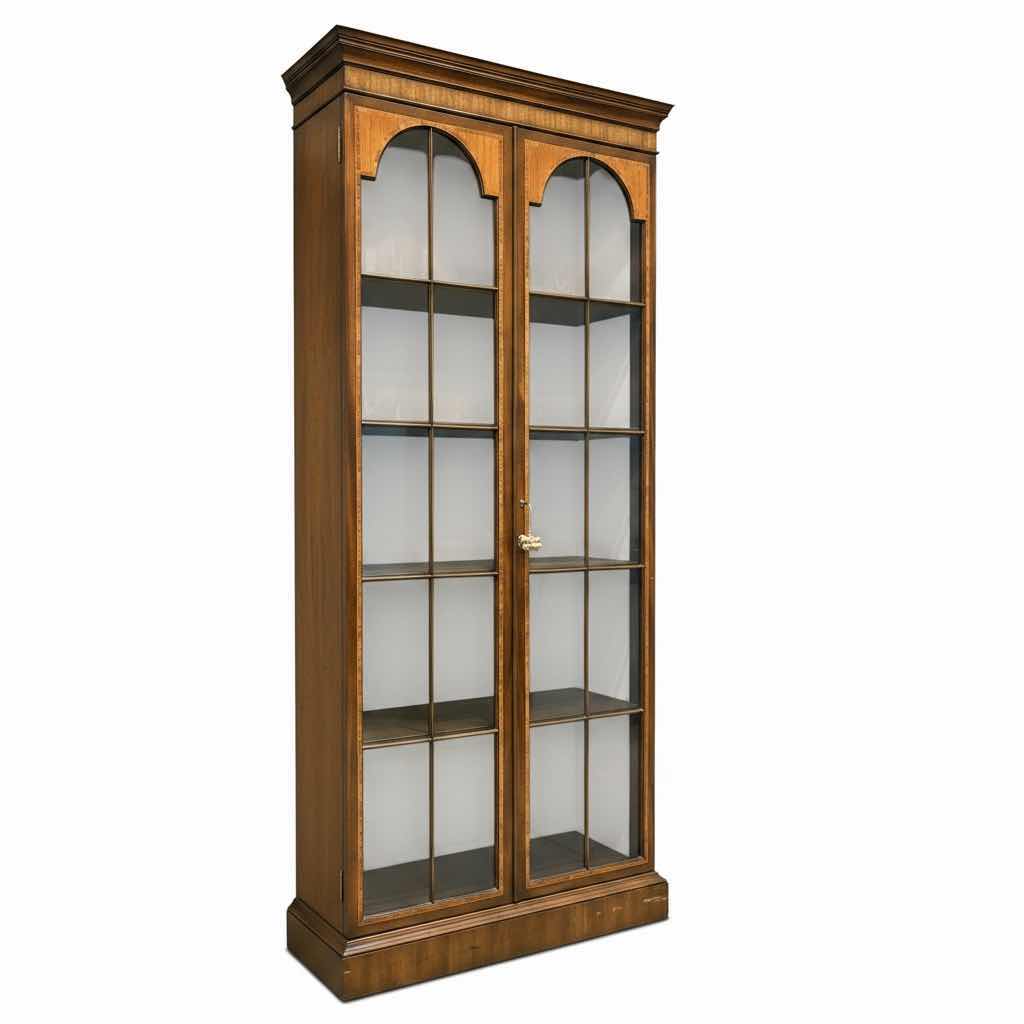 Photo 1 of HENKEL HARRIS 2339 INLAID MAHOGANY TALL CURIO DISPLAY CABINET W/KEY 36”X12.5”XH87”