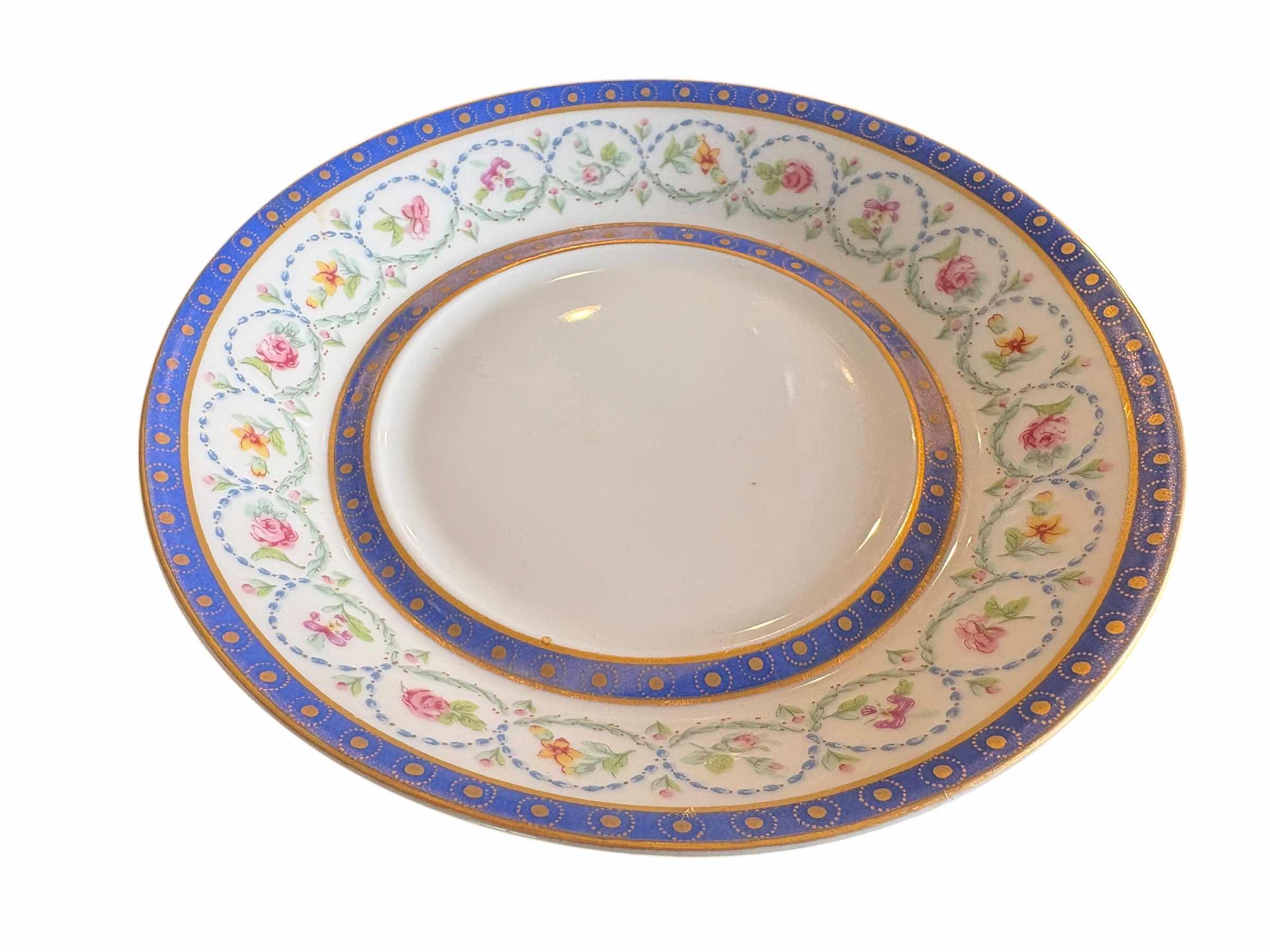 Photo 1 of HAVILAND LIMOGES SAUCER W BLUE AND GOLD RIM ACCENTS D5.25” $200