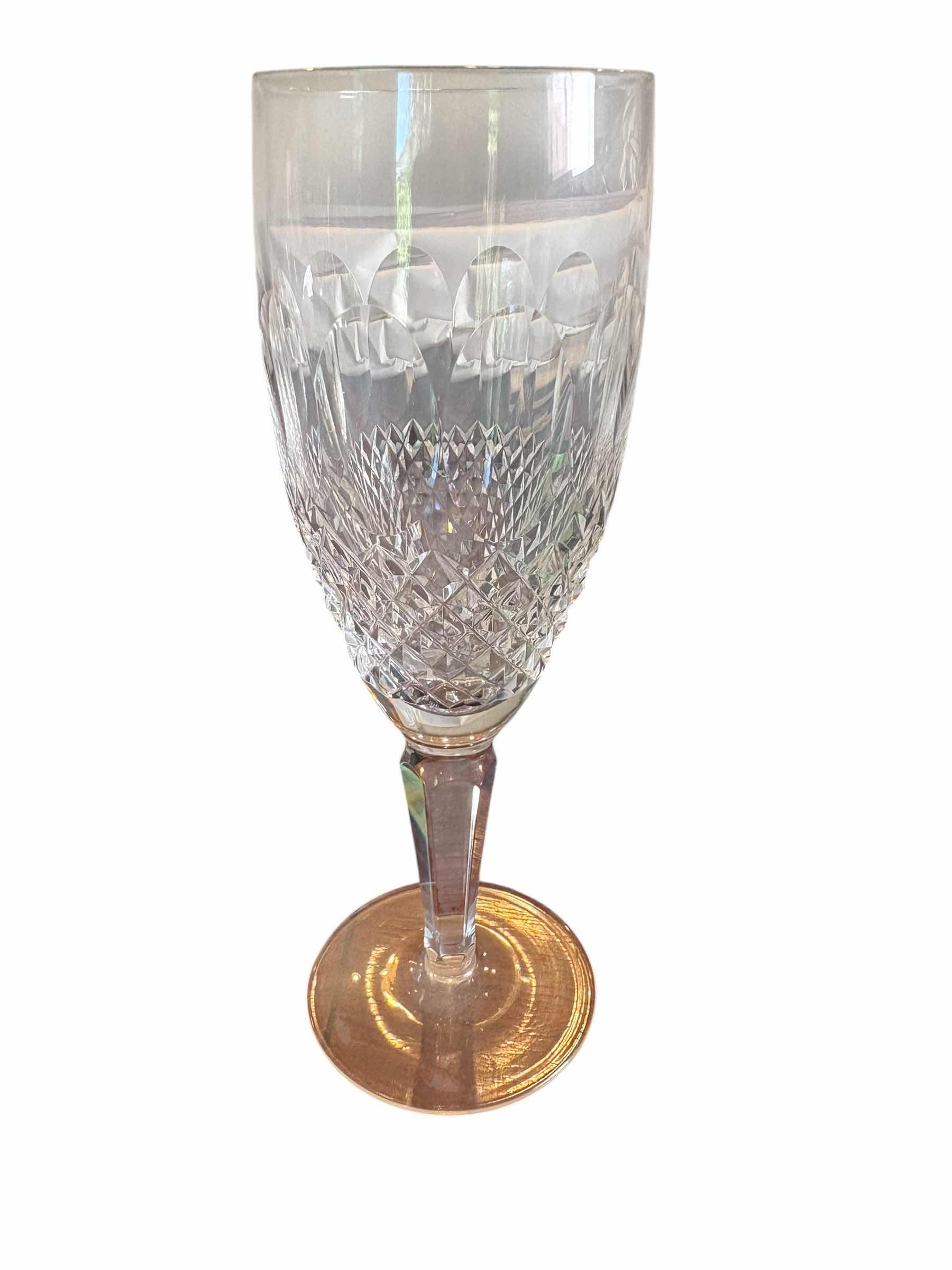 View 2 of (4)PCS WATERFORD CRYSTAL COLLEEN TALL STEM FLUTED CHAMPAGNE DIAMOND CUT PATTERN H7”