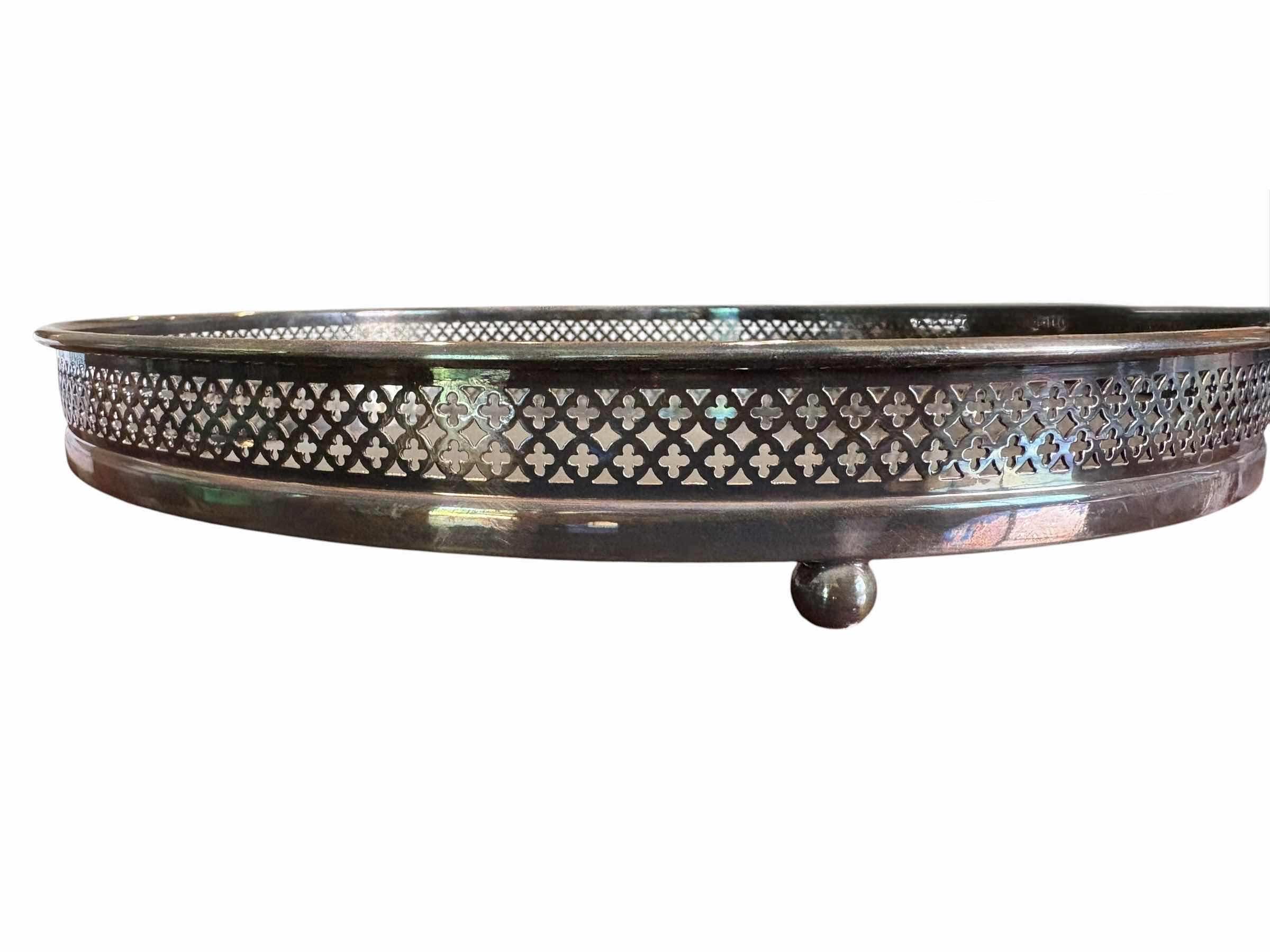 Photo 1 of VINTAGE MCM BLACK FORMICA SILVER PLATED SERVING TRAY D12”