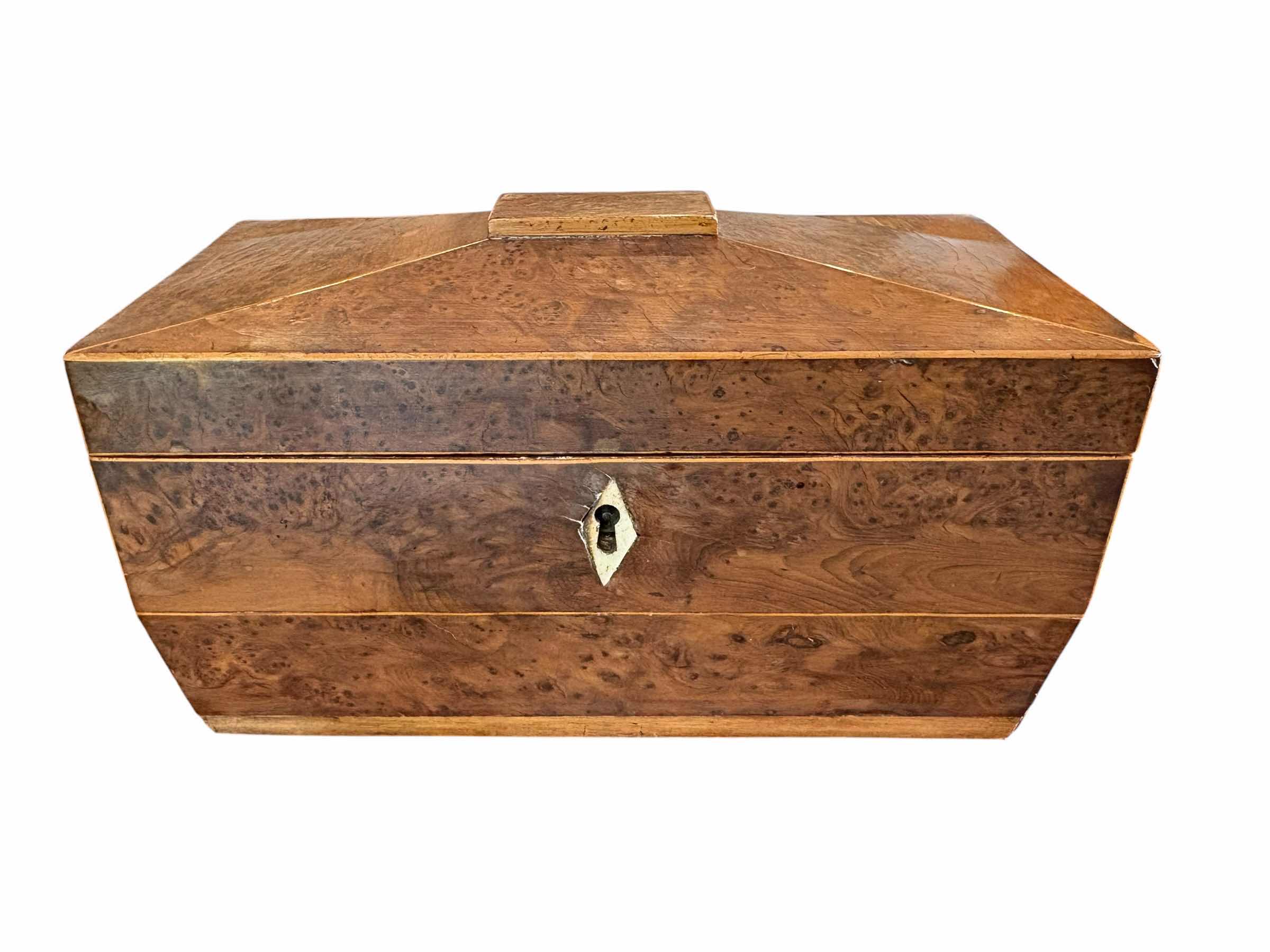 Photo 1 of ANTIQUE ENGLISH TEA CADDY WOODEN BOX 12”X6”H6.25