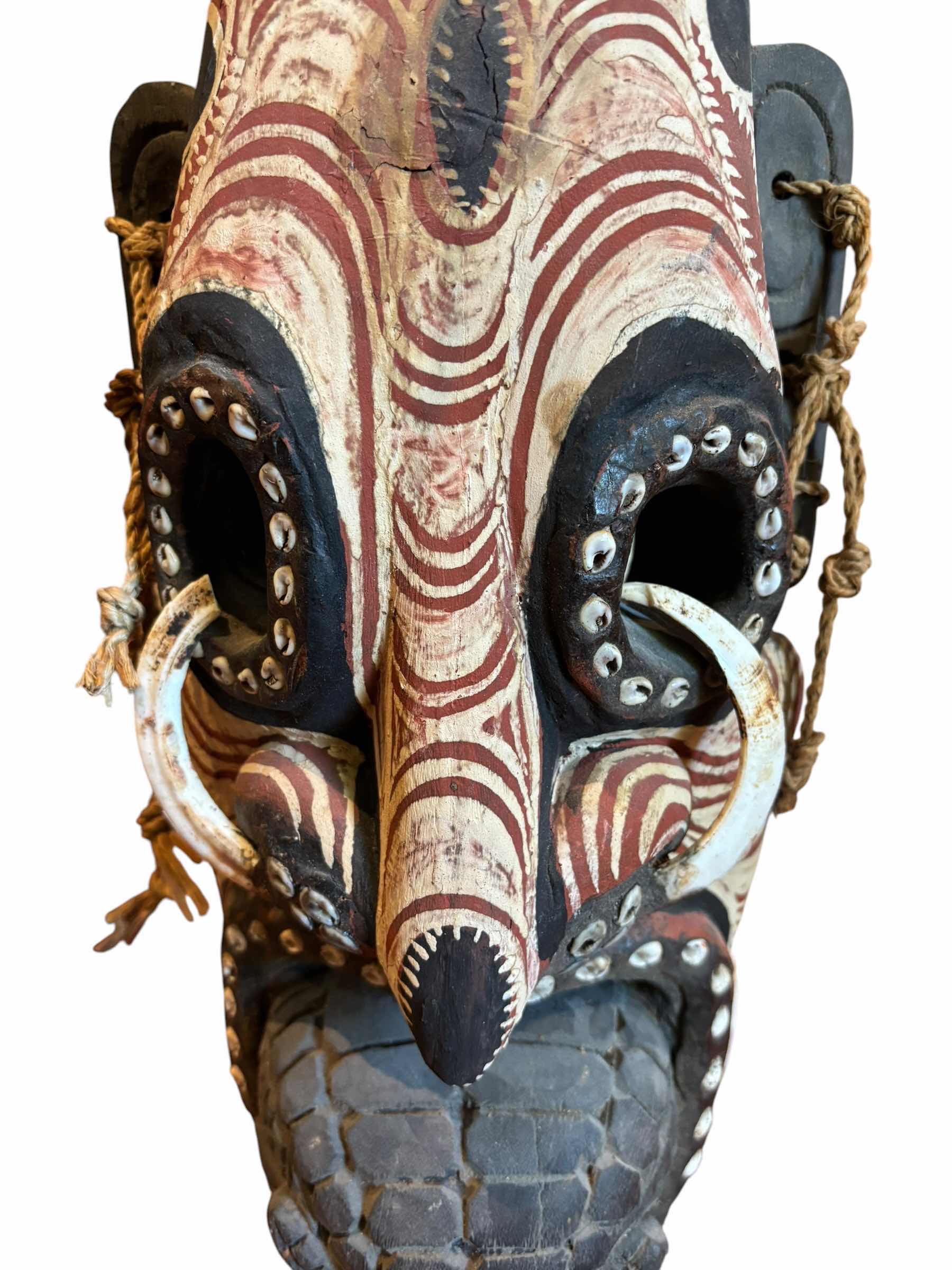 View 2 of TRADITIONAL TRIBAL MASK FROM PAPUA NEW GUINEA, LIKELY FROM THE SEPIK RIVER REGION H29” $549