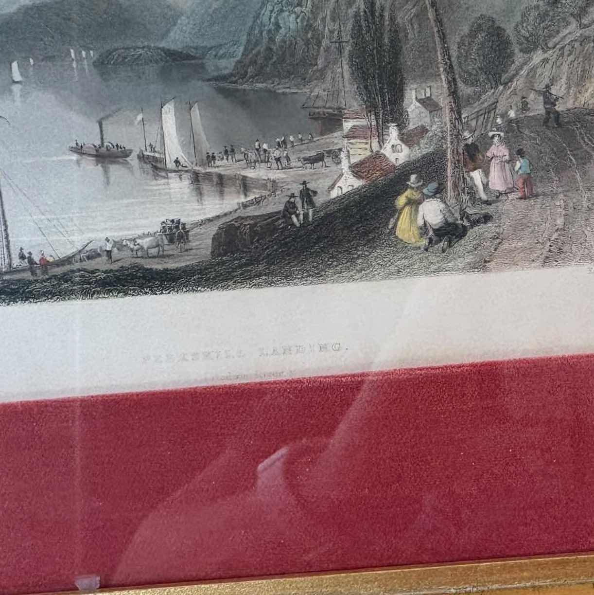 Photo 1 of ANTIQUE FRAMED PRINT “PEEKSKILL LANDING” ON THE HUDSON RIVER BY W.H. BARTLETT IN GOLD STYLE FRAME 13.5”X11.5”