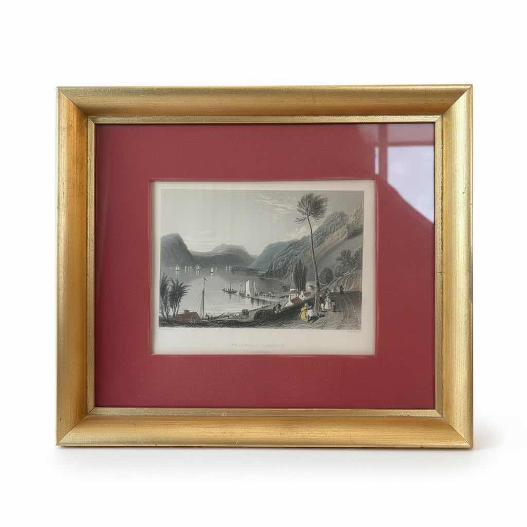 Photo 1 of ANTIQUE FRAMED PRINT “PEEKSKILL LANDING” ON THE HUDSON RIVER BY W.H. BARTLETT IN GOLD STYLE FRAME 13.5”X11.5”