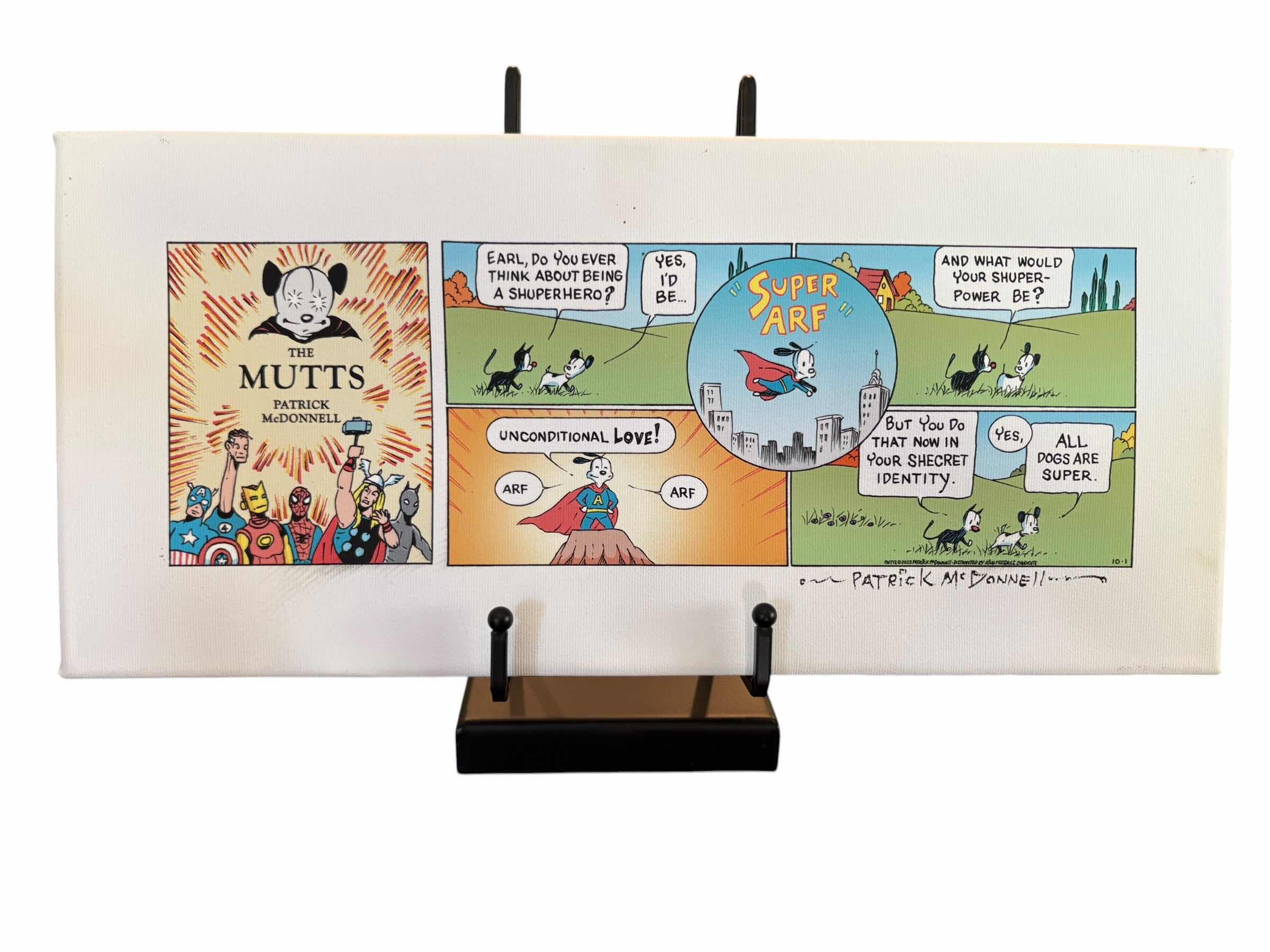 Photo 1 of CANVAS ART MUTTS STRIP TITLED SUPER ARF SIGNED BY PATRICK MCDONNELL 15”X7”