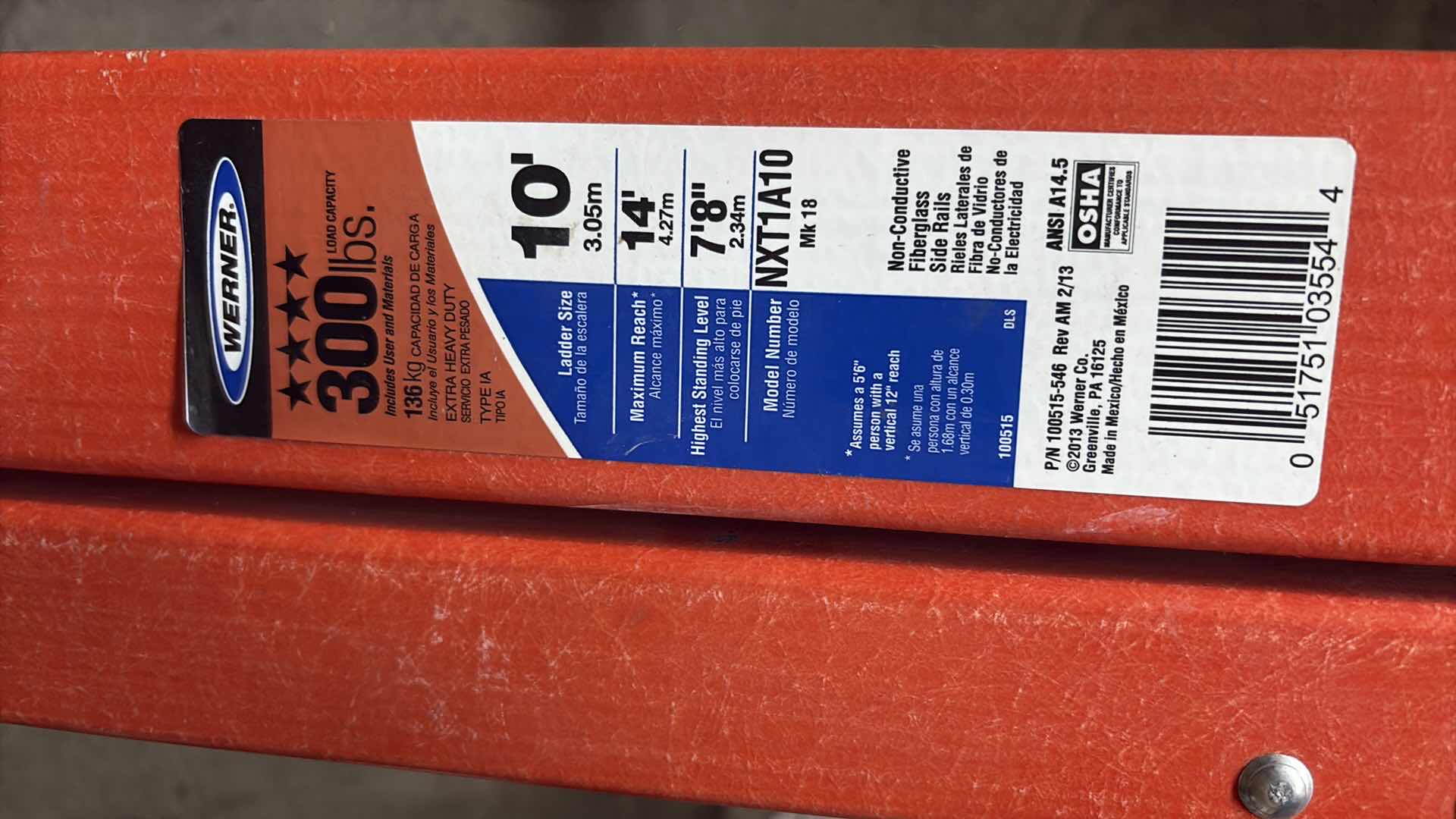 Photo 1 of WERNER FIBERGLASS STEP LADDER W/300 LB LOAD 10’ $279