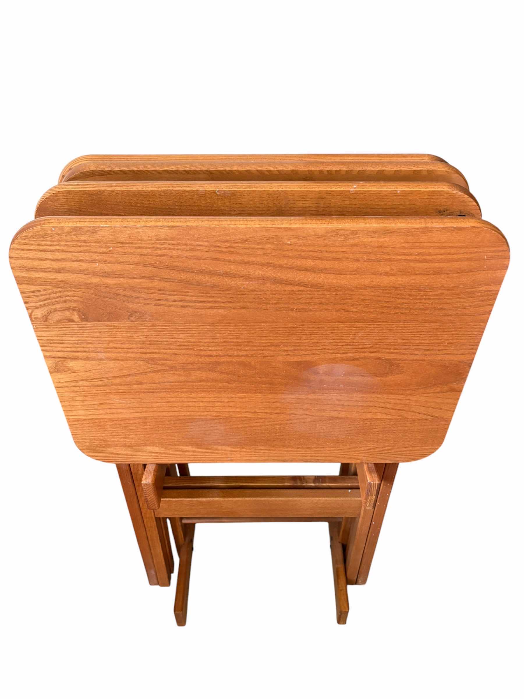 Photo 1 of (4)PCS OAK FOLDABLE TV TRAYS ON STAND $75