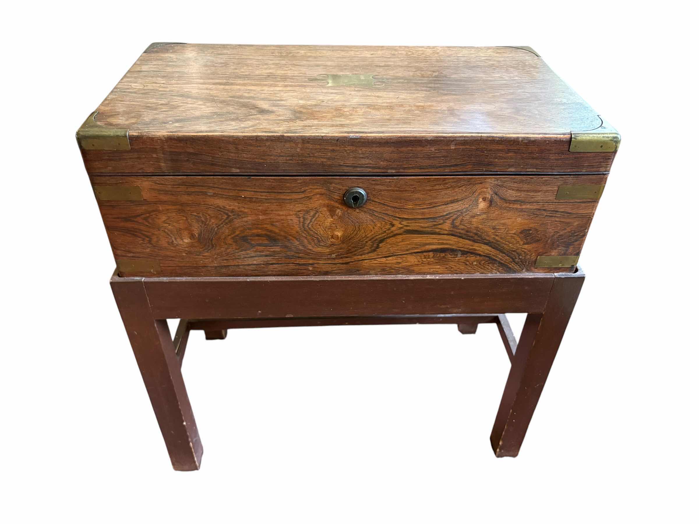 Photo 1 of ANTIQUE WRITING BOX W BRASS INLAID ACCENTS 18”X10”XH19”