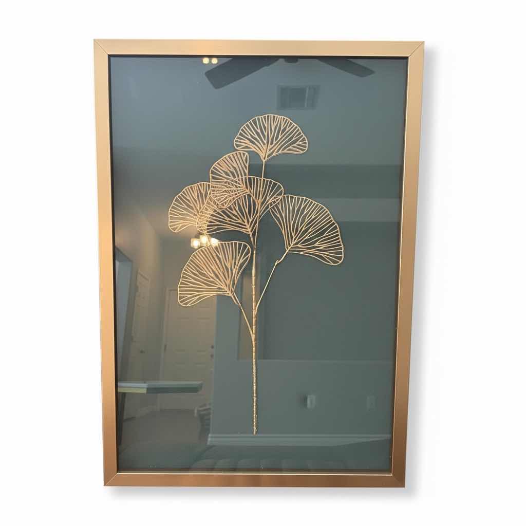 Photo 1 of (2)PCS FRAMED ARTWORK GINKO GOLD LEAVES IN GOLD FRAME 26”X17.5”