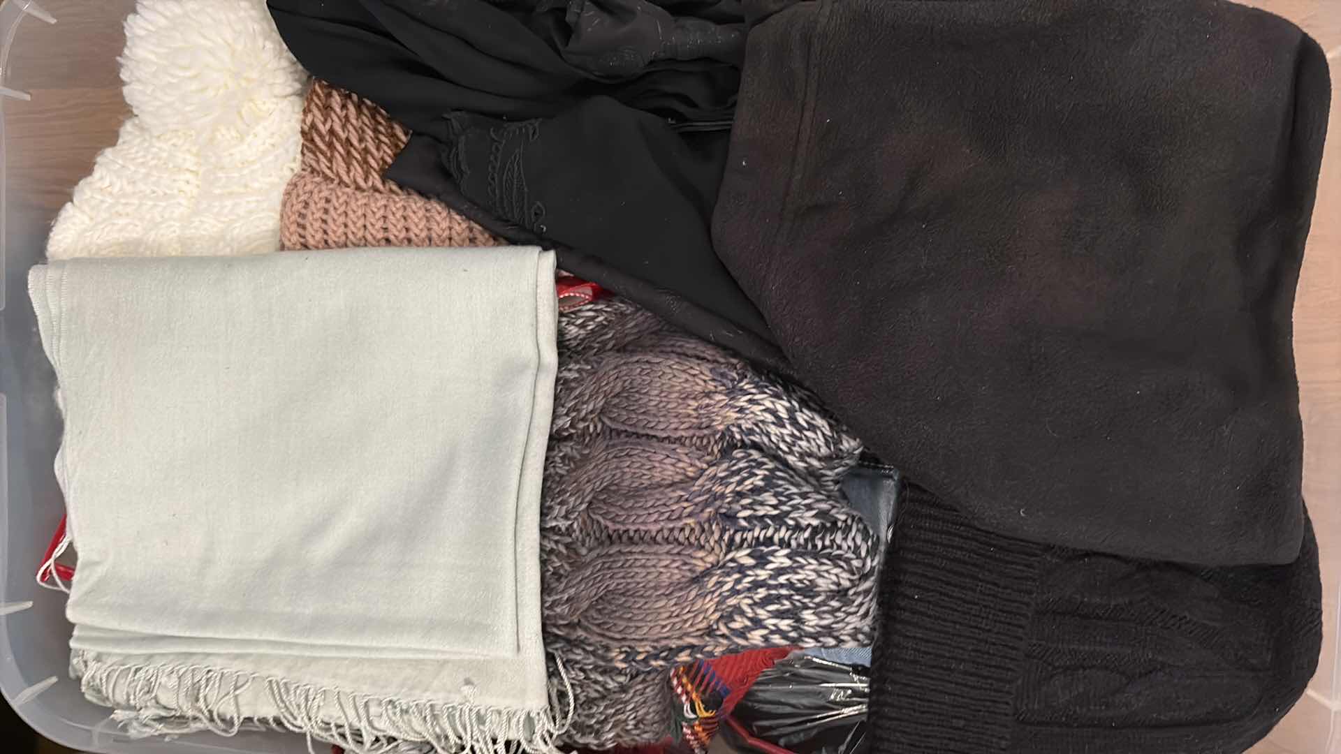 Photo 1 of LARGE CONTAINER OF WOMENS HAT, SCARVES AND MORE SIZE S/M