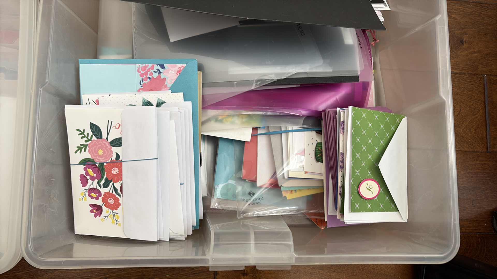Photo 1 of (2)CONTAINERS FULL OF BLANK CARDS-CHRISTMAS, THANK YOU, HAPPY BIRTHDAY, AND MORE