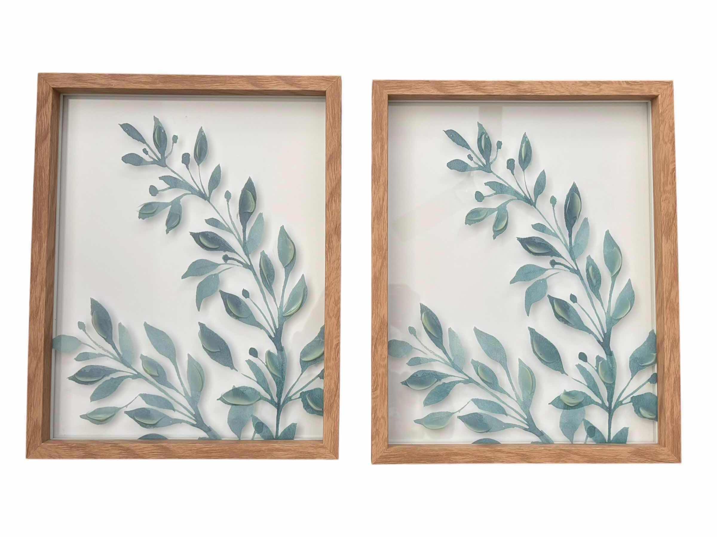 Photo 1 of (2)PCS FRAMED ARTWORK BOTANICAL LEAVES 12X15”