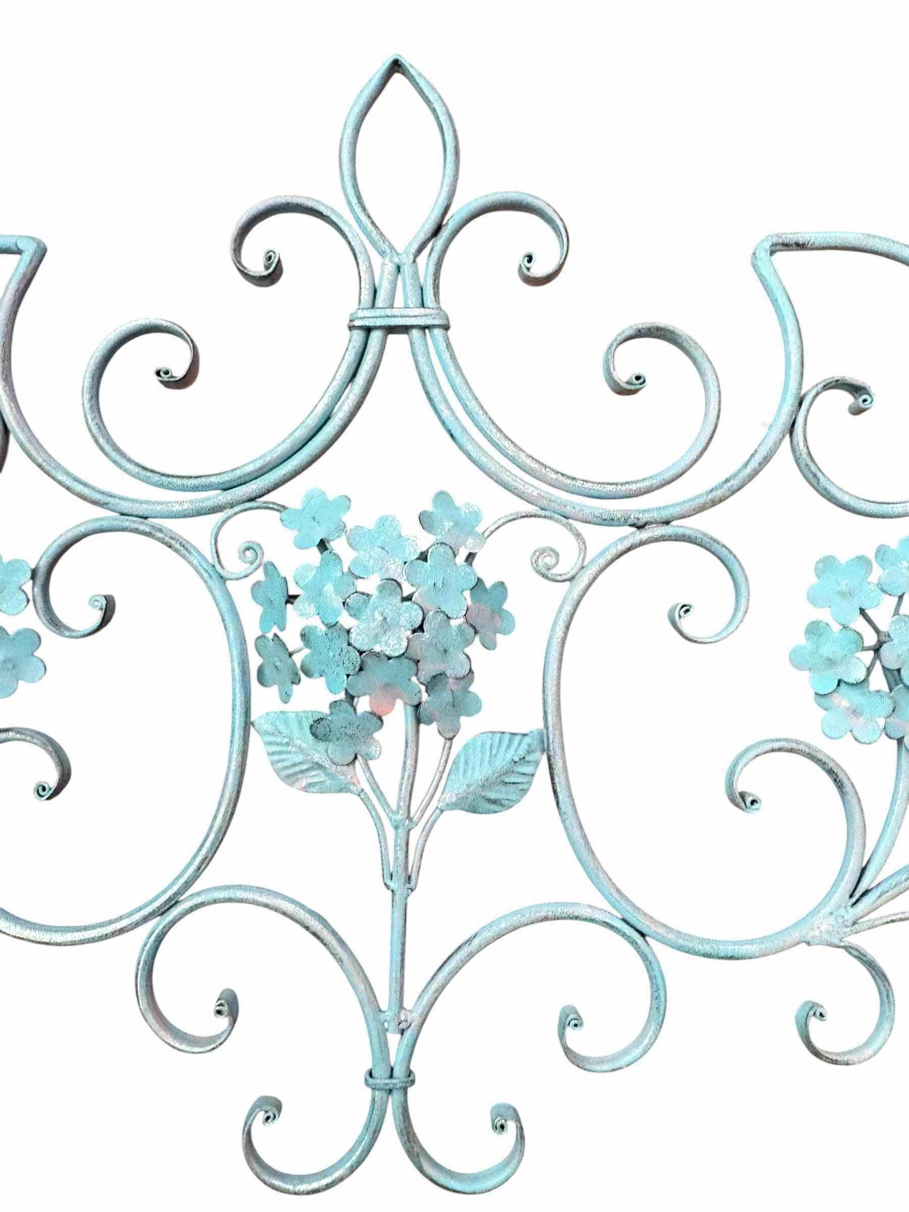 Photo 1 of FLOWERS AND LEAVES METAL TURQUOISE W FAINT PINK WALL DECOR L30.5” H18”