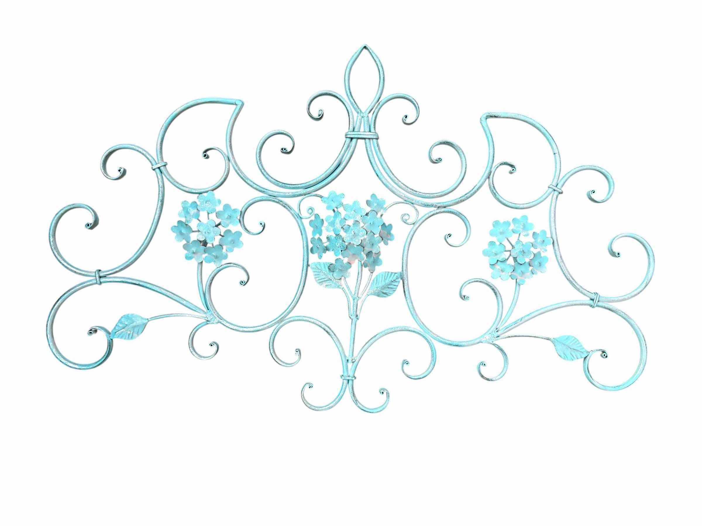 Photo 1 of FLOWERS AND LEAVES METAL TURQUOISE W FAINT PINK WALL DECOR L30.5” H18”