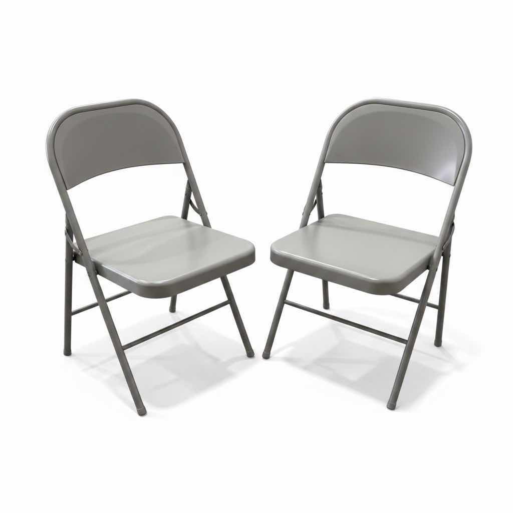 Photo 1 of 2-METAL GREY FOLDING CHAIRS