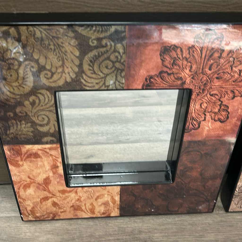 Photo 1 of 2- RUSTIC BOHO SQUARE WALL MIRRORS EMBOSSED PATCHWORK DESIGN