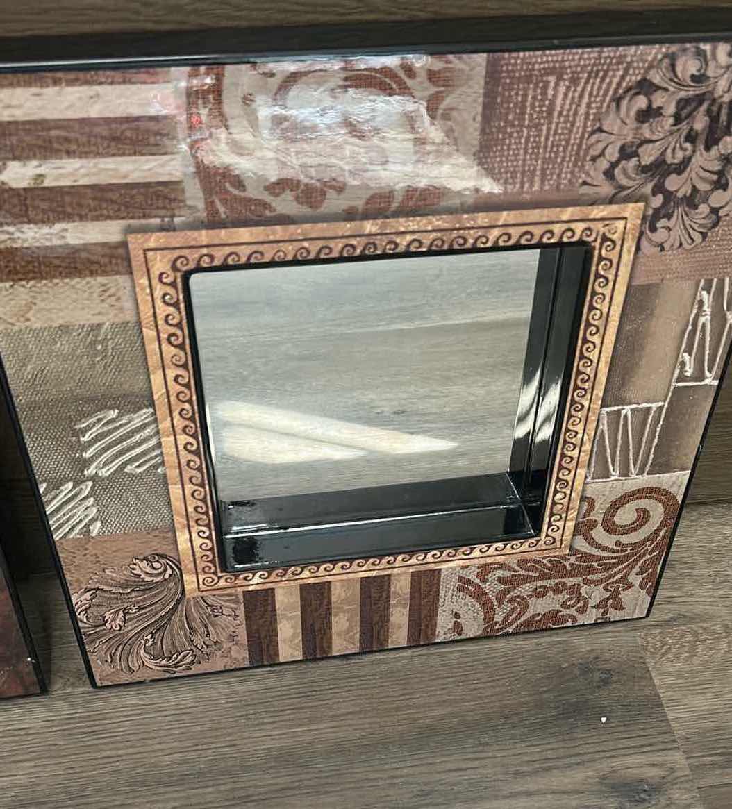 Photo 1 of 2- RUSTIC BOHO SQUARE WALL MIRRORS EMBOSSED PATCHWORK DESIGN