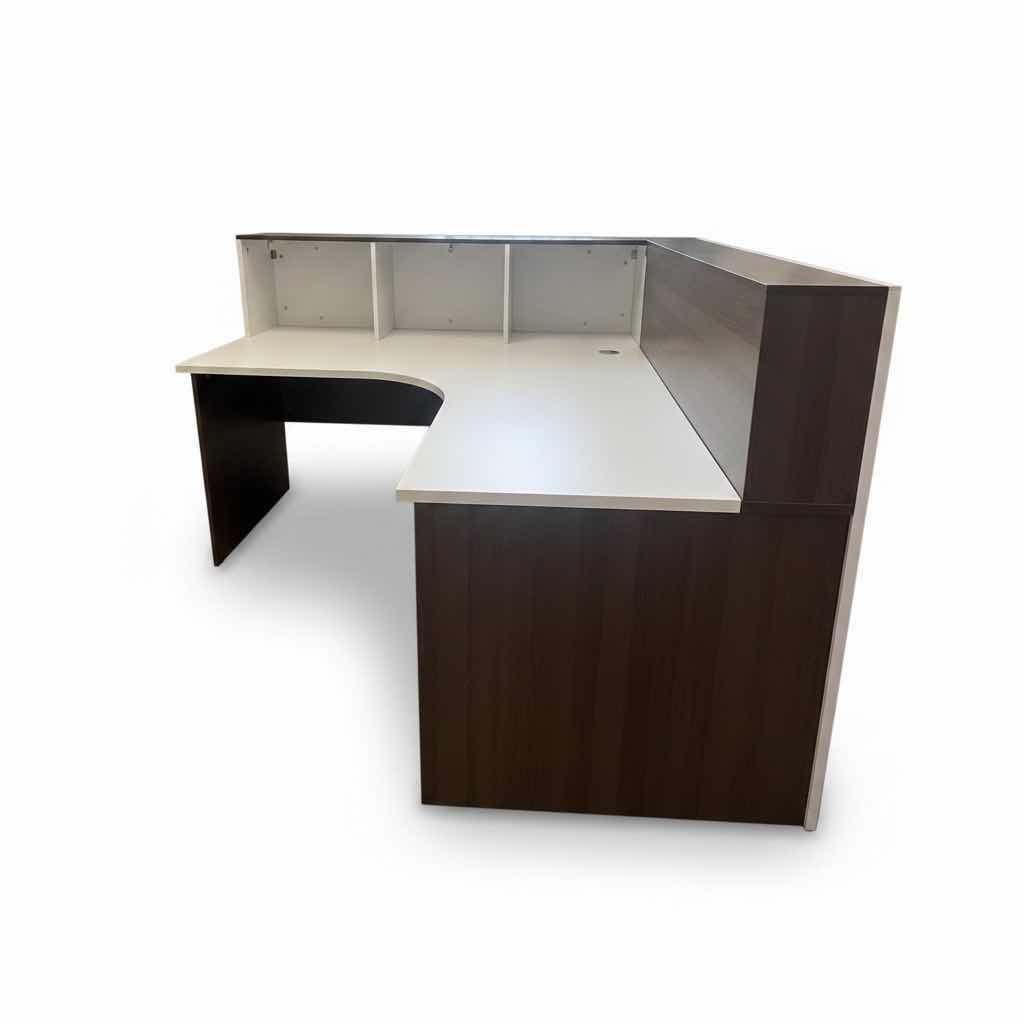 Photo 1 of L-SHAPED RECEPTION DESK DURABLE LAMINATE SURFACE W REVERSIBLE DESIGN 55.5”x59” H43”