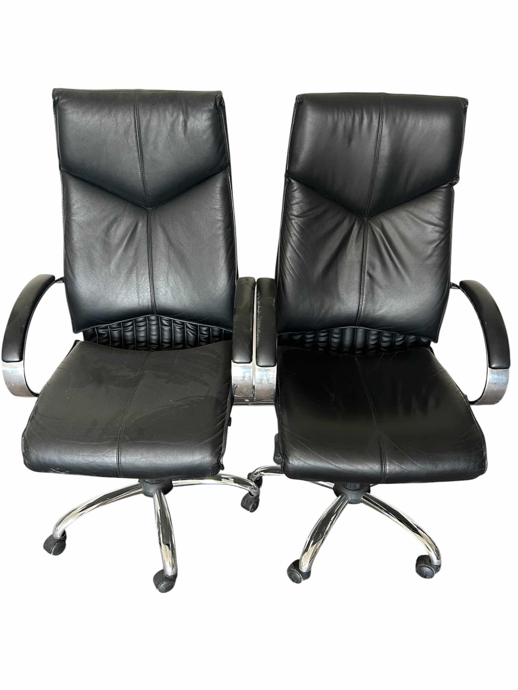 Photo 1 of 2- BLACK SWIVEL OFFICE STAR DELUXE HIGH BACK EXECUTIVE LEATHER CHAIRS W CASTERS