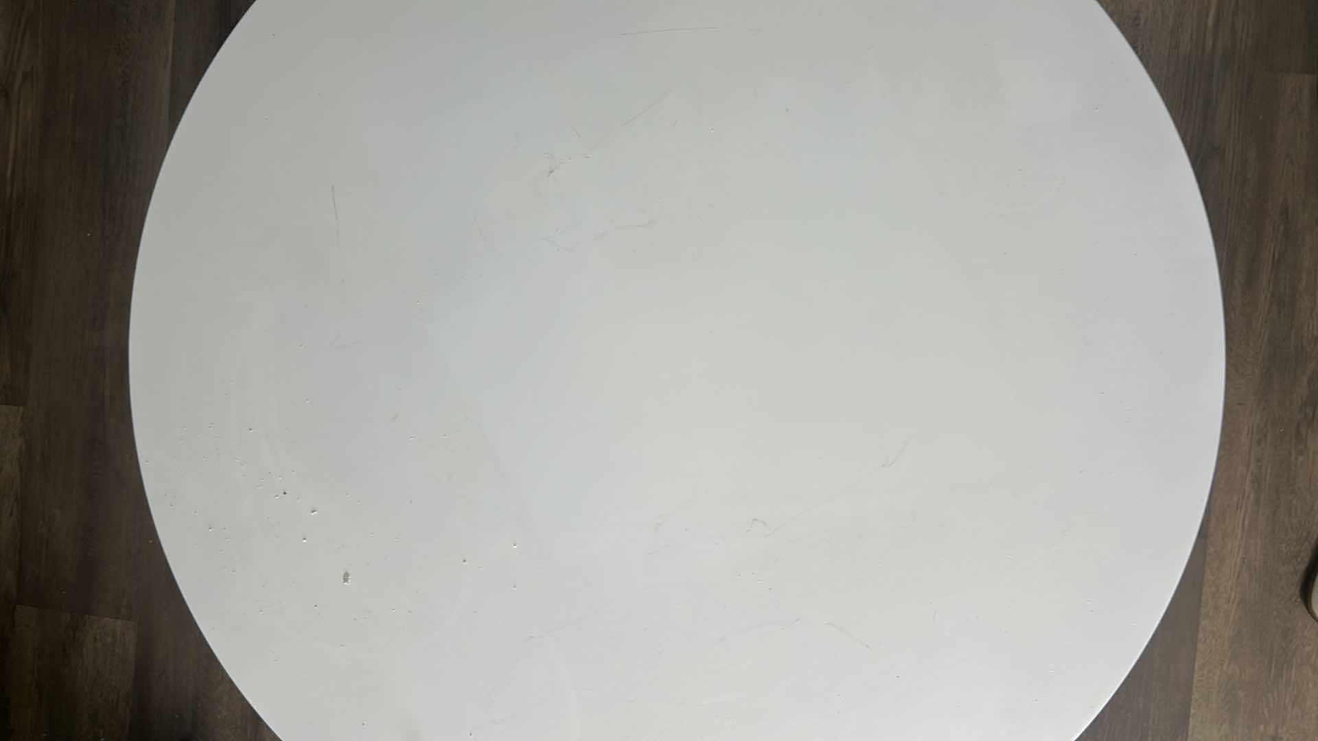 Photo 1 of 32" ROUND MID CENTURY MODERN TULIP DINING TABLE W WOOD TOP & GLOSS IRON BASE H 29"